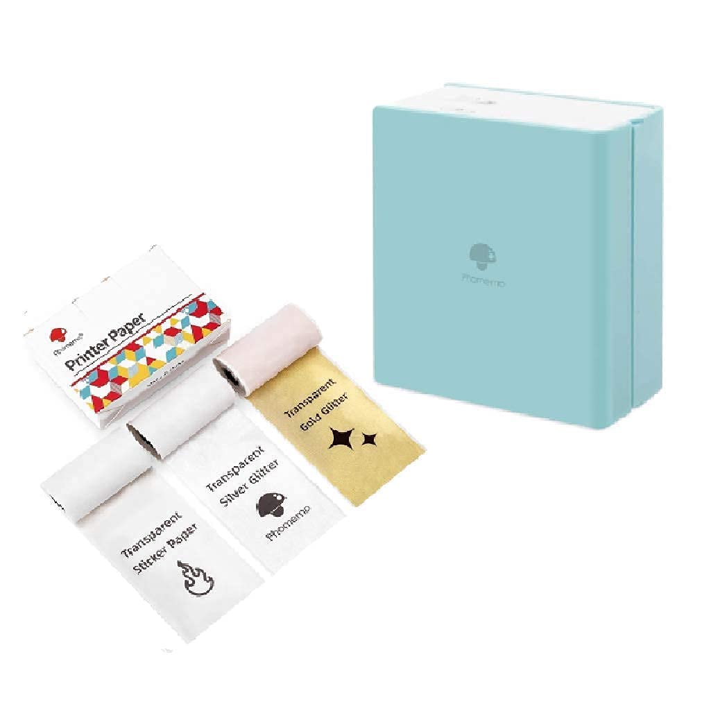 Phomemo Mini Bluetooth Label Maker - Portable Thermal Printer with 1 Roll Transparent/Silver/Gold Glitter Sticker Paper | Perfect for Home, Office, School & Craft Organization