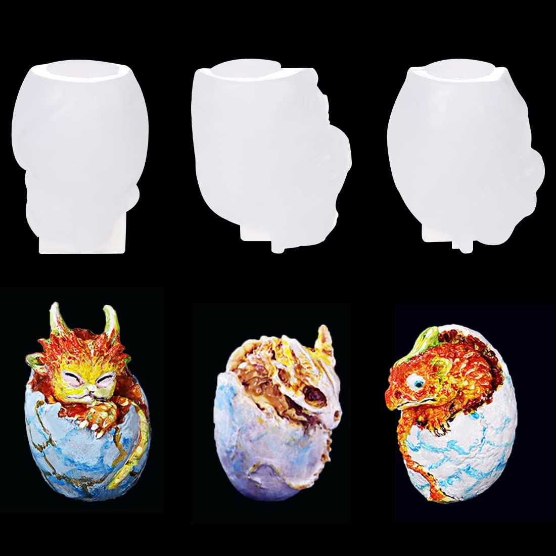 Voyyphixa 3-Piece Dragon Egg Silicone Mold Set - 3D Animal Epoxy Resin Molds for DIY Keychains, Pendants, Broken Dinosaur Crafts - Perfect for Easter Decorations & Resin Casting Projects