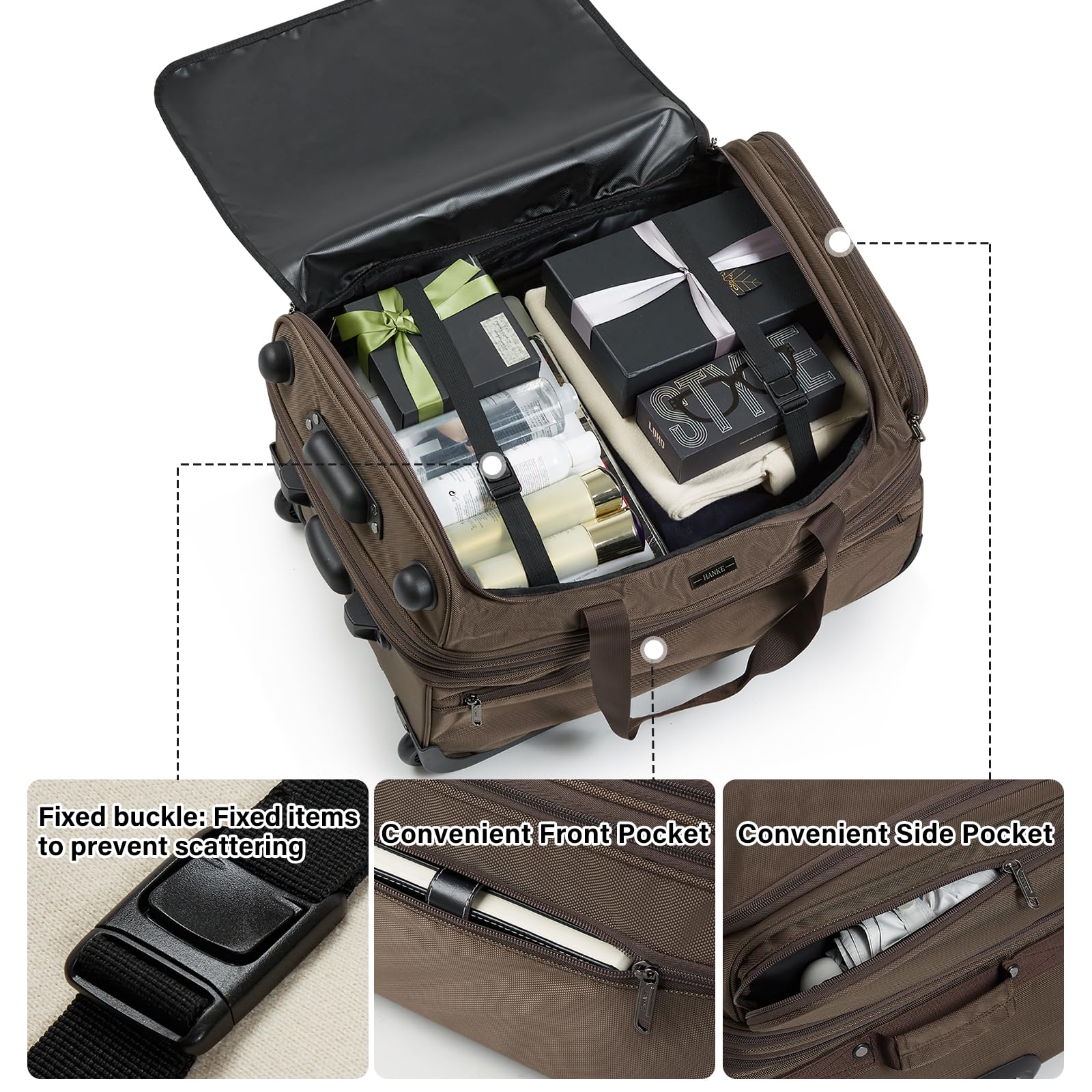 22 Inch Expandable Checked Luggage with Wheels - Foldable Duffle Bag Suitcase for Travel, Weekend Trips | Carry-On & Checked Bag for Women & Men (Coffee Brown) - Perfect for Air Travel, Road Trips & Business Trips