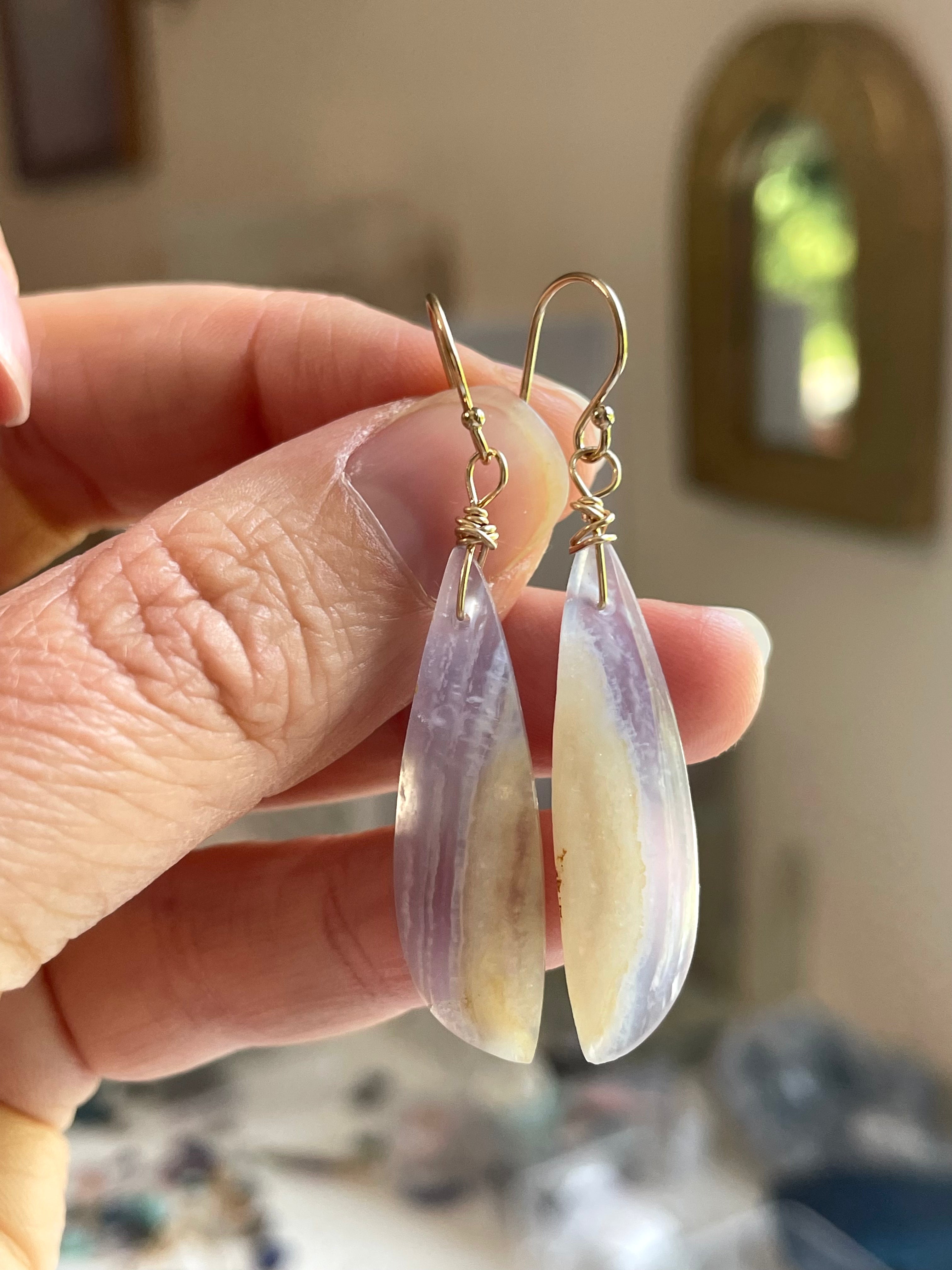Blue Lace Agate Earrings - 14K Gold Filled Dangle Earrings for Women | Healing Crystal Jewelry Gift for Birthday, Wedding & Everyday Wear