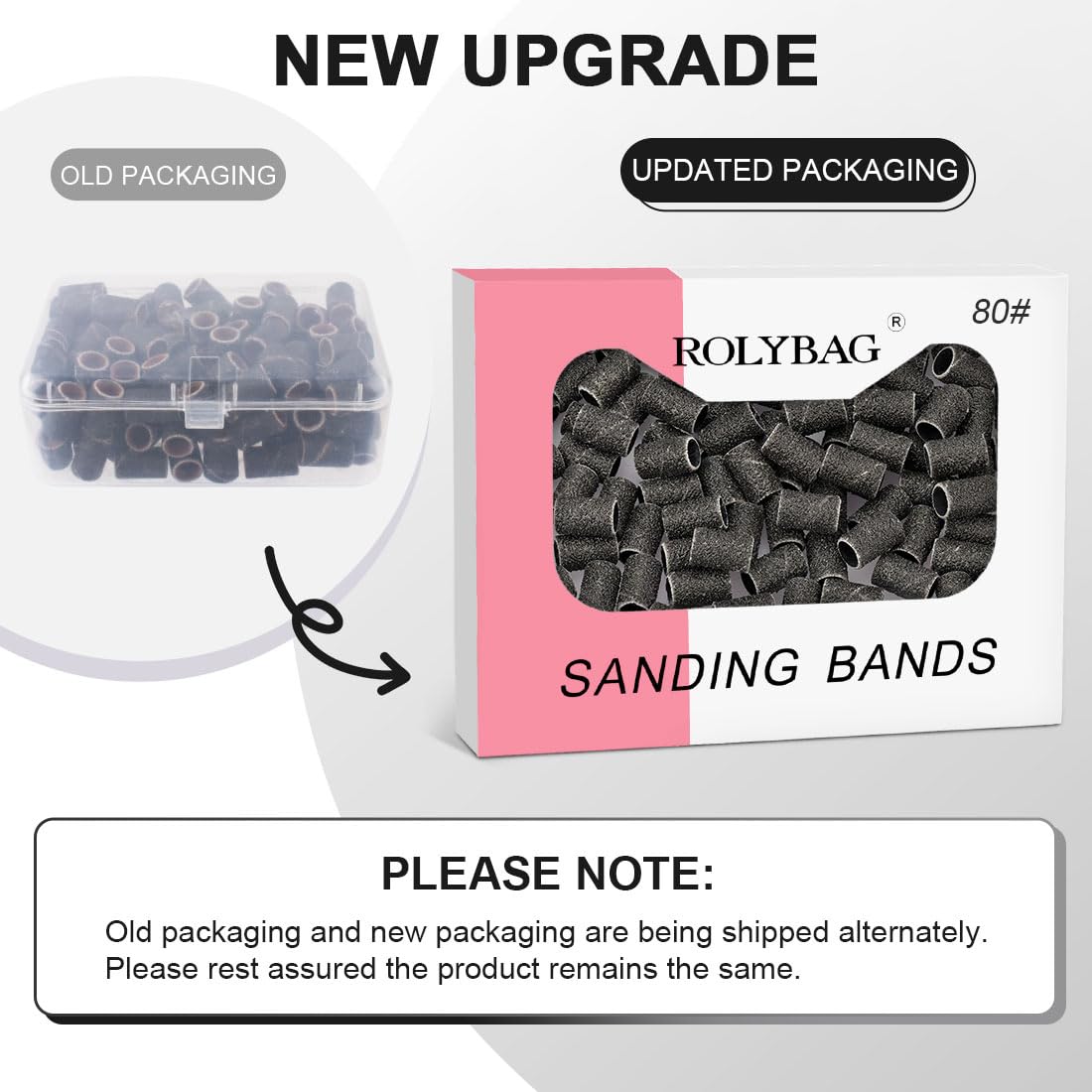 80# Professional Nail Sanding Bands for Nail Drill - 100 Coarse Sand Bands with 2 Mandrels (3/32