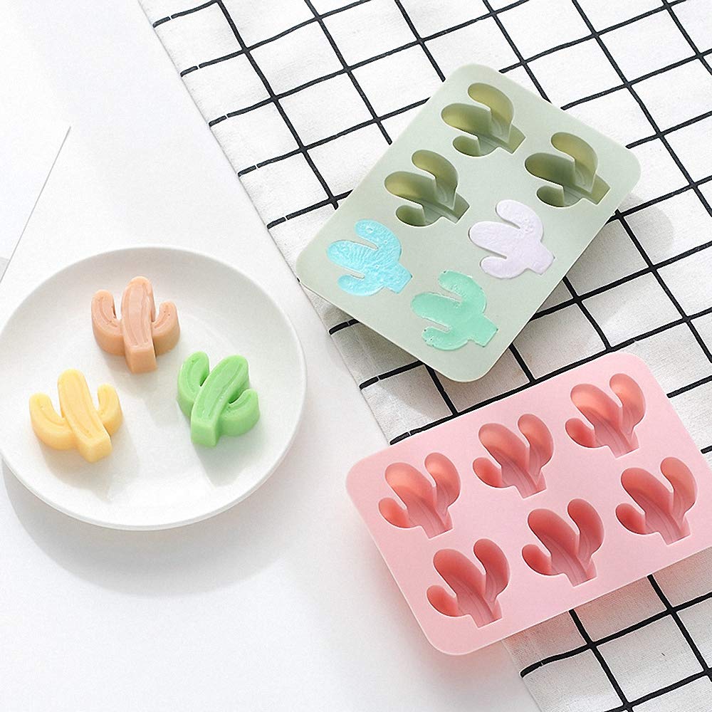 2-Pack Cactus Ice Cube Tray - Silicone Mold for Ice Cubes, Chocolate, Candy, Gummy, Jello, Baking, Soap & Lotion Bars - 6-Cavity Pink/Green Cacti Design - Perfect for Cocktails, Desserts & DIY Crafts