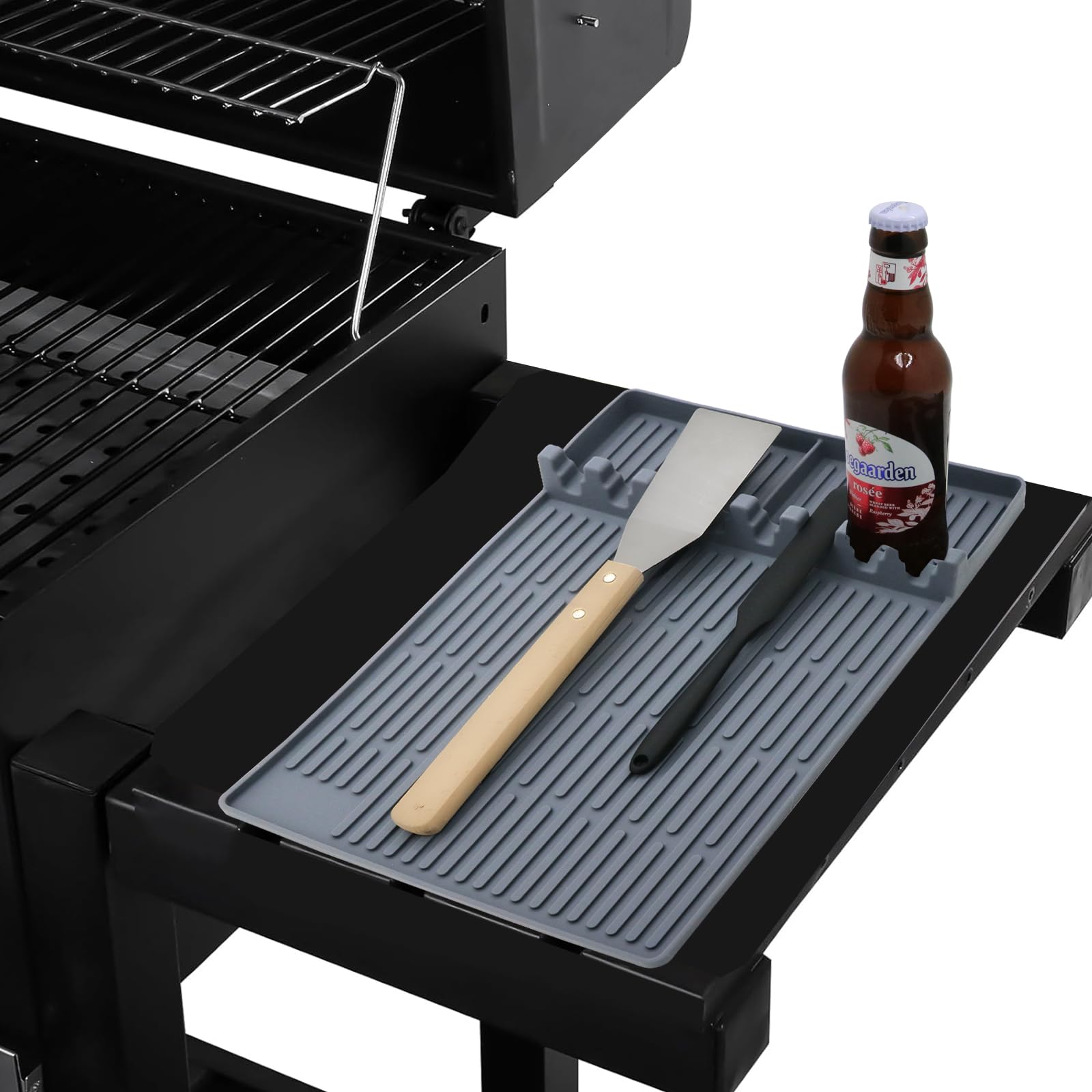 Premium Silicone Griddle Mat & Spatula Holder for Blackstone Grills - Heat-Resistant BBQ Grill Mats, Non-Stick Baking Mats & Food Prep Trays for Outdoor Cooking, Camping & Backyard Parties (Gray) - Perfect for Grilling, Baking & Kitchen Counter Protection