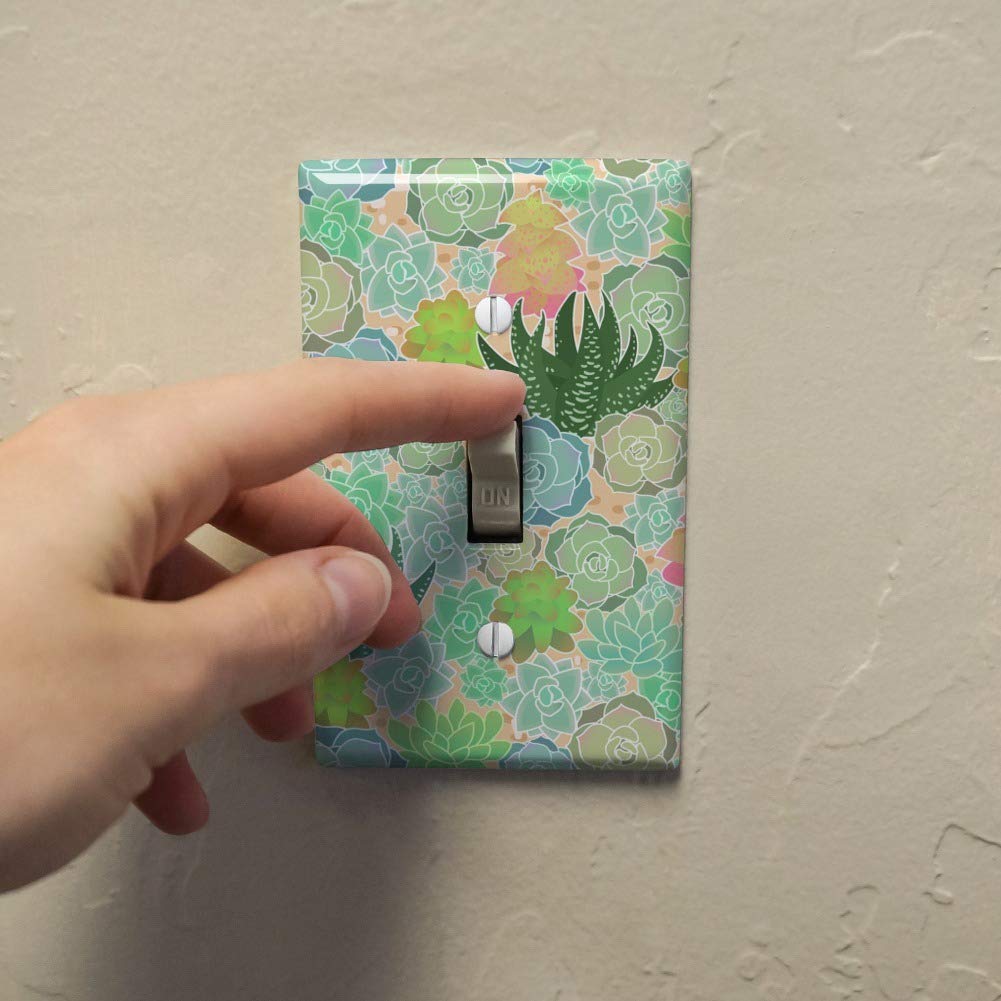 Succulent Cactus Aloe Plants Pattern Plastic Wall Decor Light Switch Plate Cover - Decorative Toggle Switch Plate for Kitchen, Bathroom, Bedroom & Office