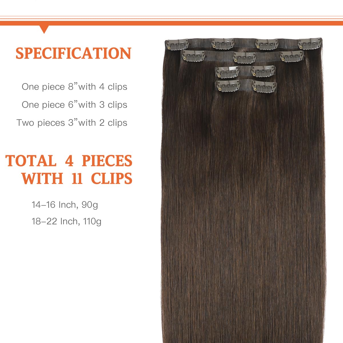 Silky Straight Clip-in Remy Human Hair Extensions for Women - 18 Inch Natural Black Hair Weft for Length & Volume - Perfect for Parties, Weddings & Daily Styling