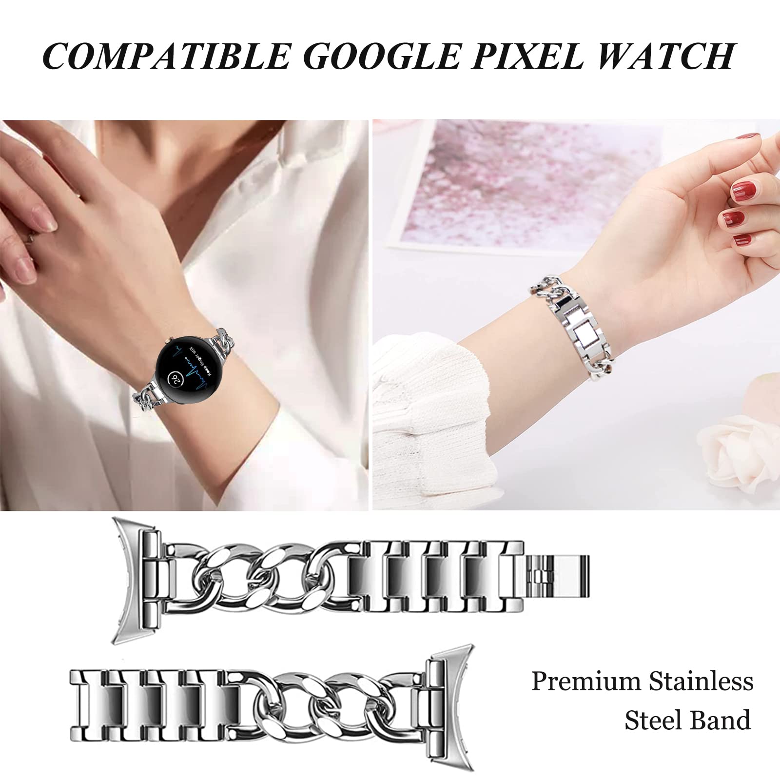 Premium NINKI Stainless Steel Band for Google Pixel Watch 3 41MM 2024/Pixel Watch 2 2023 - Luxury Slim Metal Strap [No Gap Design] Compatible with Pixel Watch 1 2022 - Perfect for Business, Formal & Evening Wear