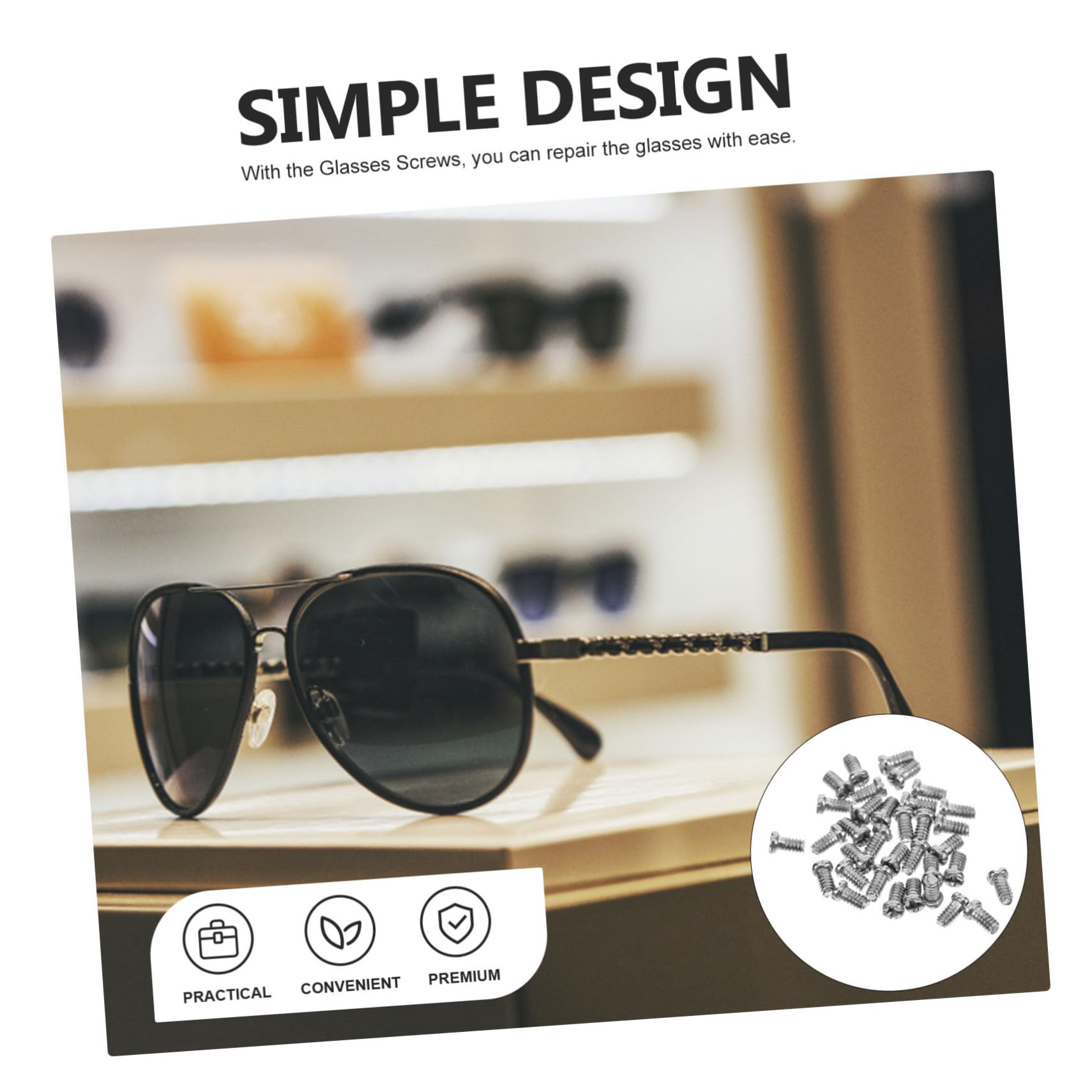 PartyKingdom Glasses Repair Kit - 50pcs Glasses Screws & Pile Head Tool for Eyeglasses, Sunglasses, Reading Glasses - Perfect for Home, Office & Travel Emergency Fixes