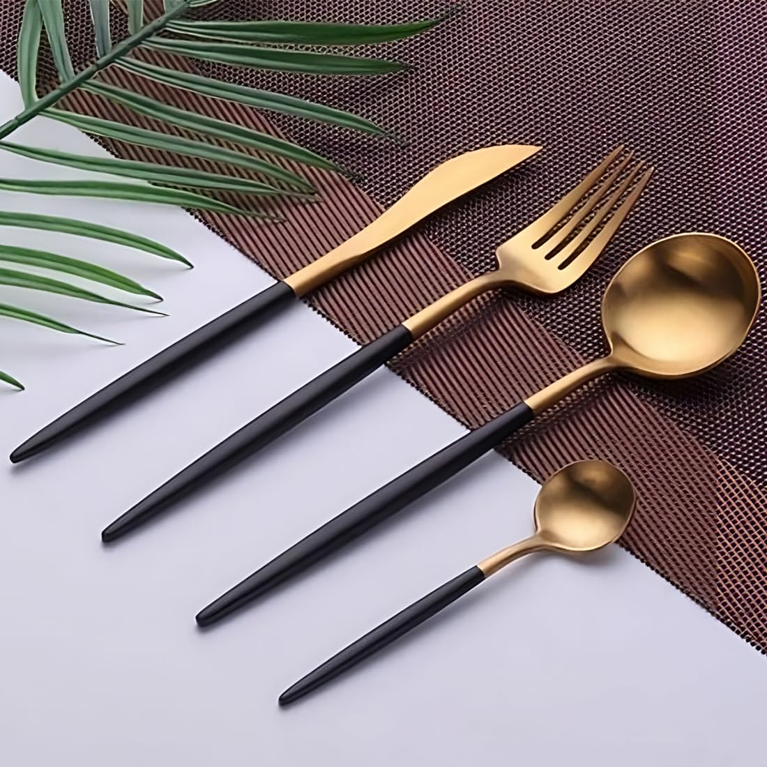 Premium BonZeaL 24-Piece Black Gold Cutlery Set for 6 - Mirror Finish Stainless Steel Flatware Set - Elegant Housewarming Gift for New Home, Hotel, Cafe, Bar & Restaurant - Perfect for Weddings, Dinner Parties & Formal Dining