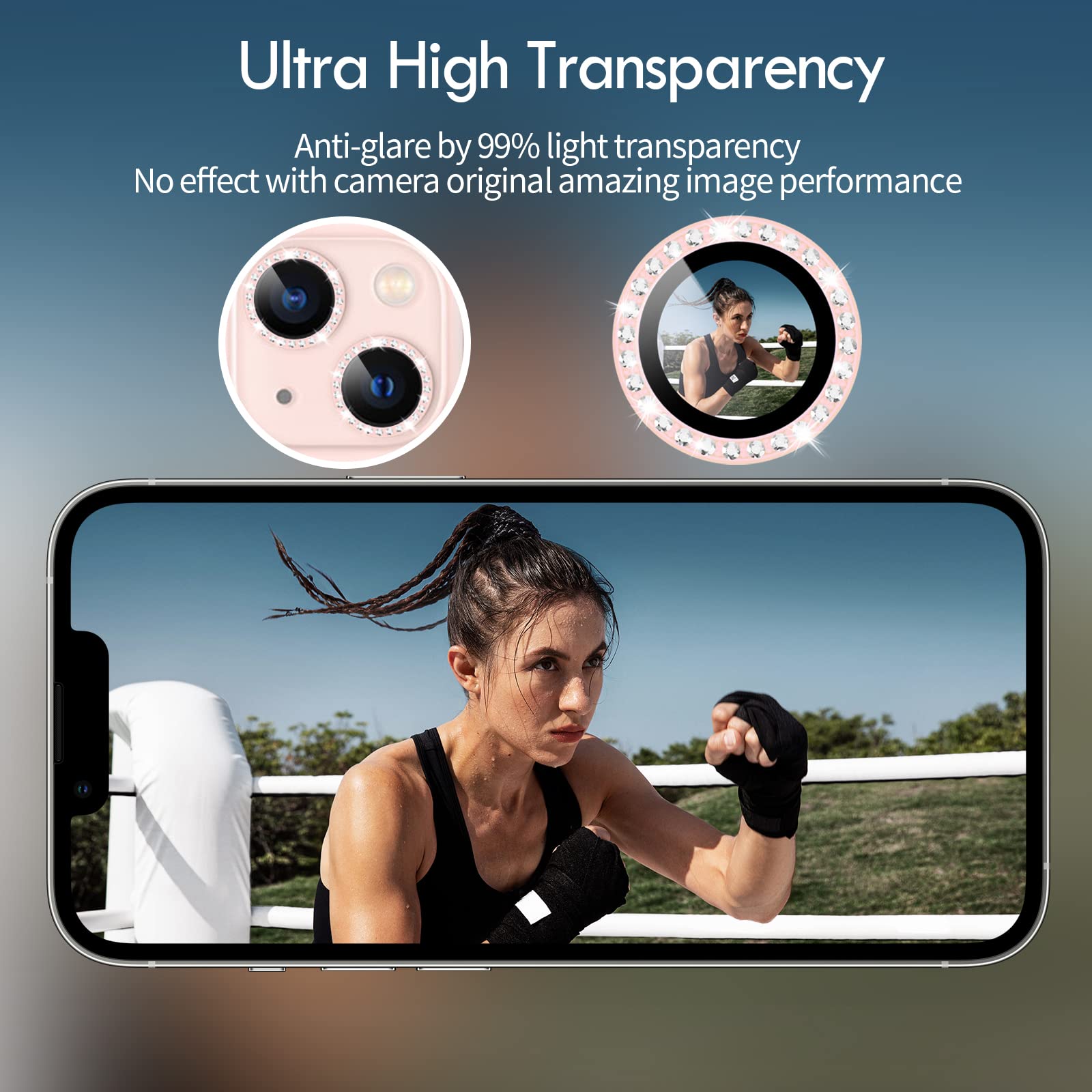Xfilm Bling Diamond Camera Lens Protector for iPhone 13 & iPhone 13 Mini - HD Clear Tempered Glass Screen Protector, Scratch Resistant, Case Friendly - Diamond Pink (Perfect for Photography, Travel & Everyday Protection)