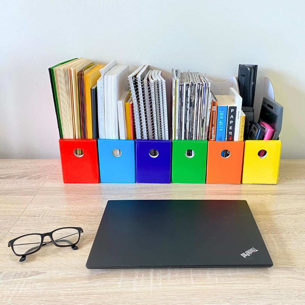 Evelots Magazine File Holder Organizer Box - 6/12/24 Pack Desk & Shelf Storage with Labels - Multiple Colors for Home Office, Classroom & Library Organization