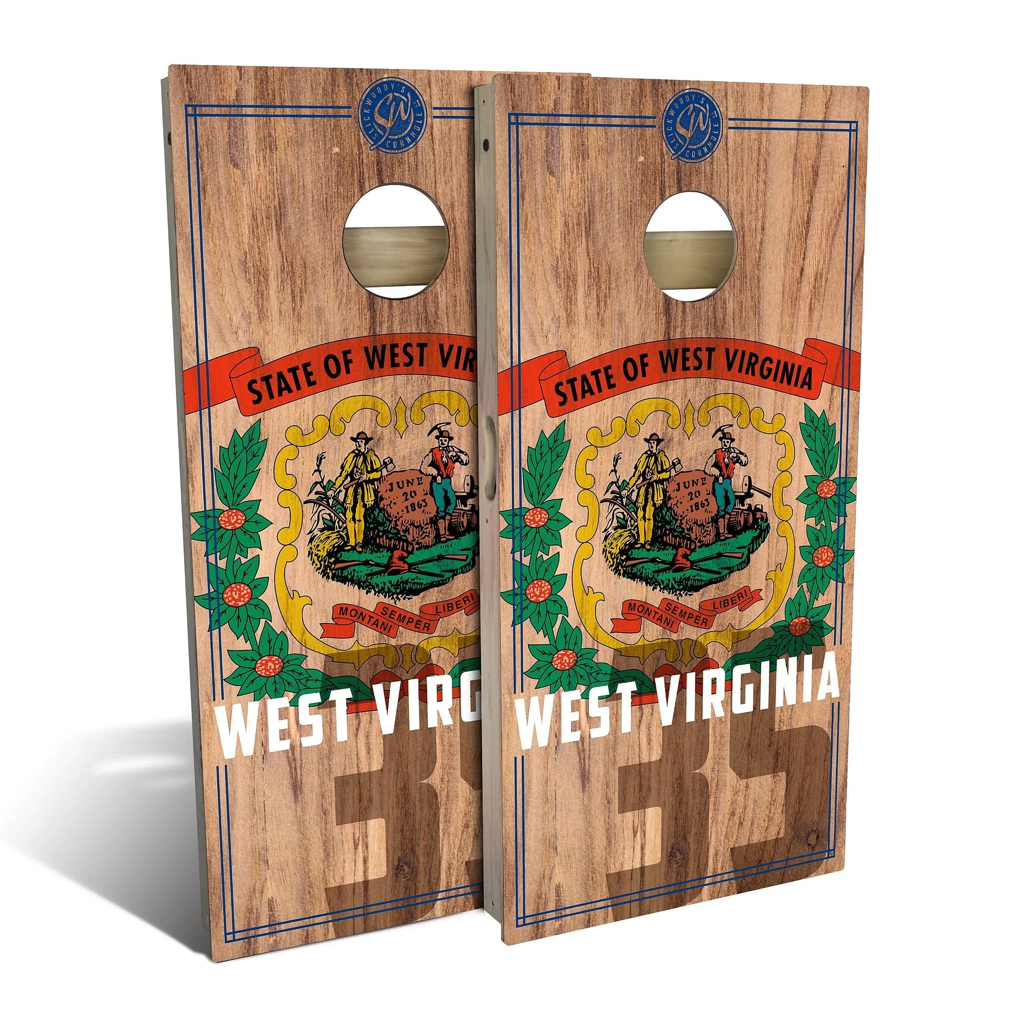 Skip's Garage West Virginia Flag 2.0 Cornhole Board Set - Regulation Size Cornhole Boards with 8 Bean Bags & Accessories - Perfect for Tailgating, Backyard Parties & Outdoor Games