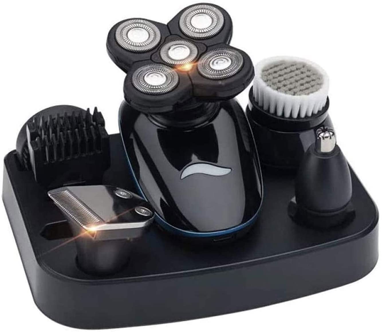 KouRy 5-in-1 Electric Shaver for Men - USB Fast Charging, IPX7 Waterproof Rotary Razor with Hair Clipper, Facial Cleansing Brush, Nose & Ear Trimmer - Perfect for Travel, Gym & Daily Grooming Routine
