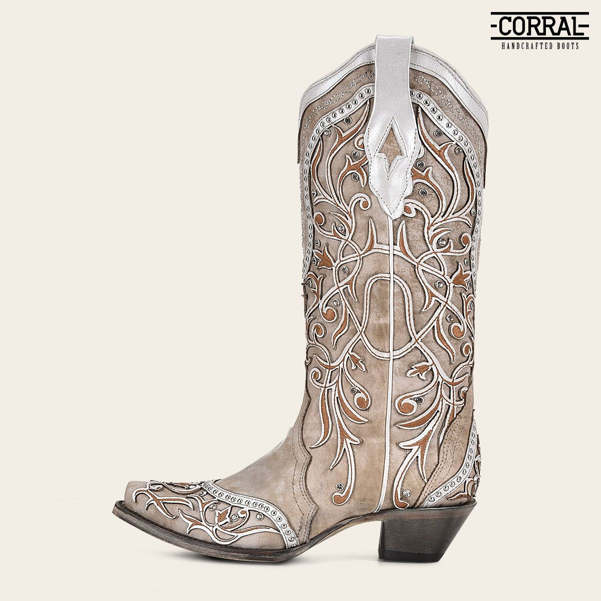 Women's A3837 Corral White Cowgirl Western Boots - Floral Inlay Leather Boots for Country Dancing, Rodeo & Western Fashion