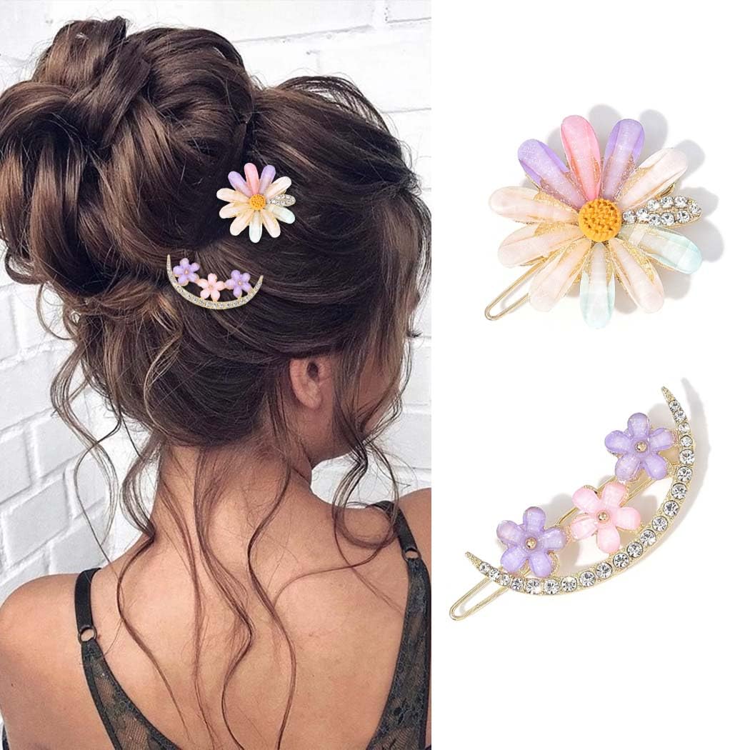 Bartosi Crystal Hair Clips for Women - Elegant Rhinestone Flower Hairpins for Brides, Weddings & Special Occasions - Pack of 2 Fashionable Hair Barrettes - Perfect Hair Accessories for Girls & Women for Parties, Proms and Everyday Wear