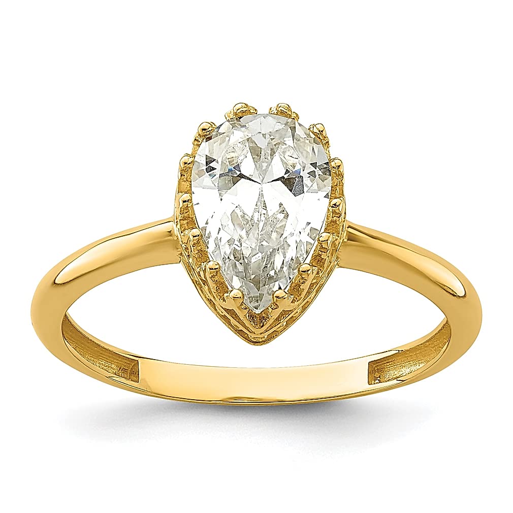 10K Yellow Gold Pear-Shaped Cubic Zirconia CZ Band Ring - Size 7.00 | Fine Jewelry for Women | Elegant Gift for Her | Perfect for Anniversaries, Weddings & Special Occasions