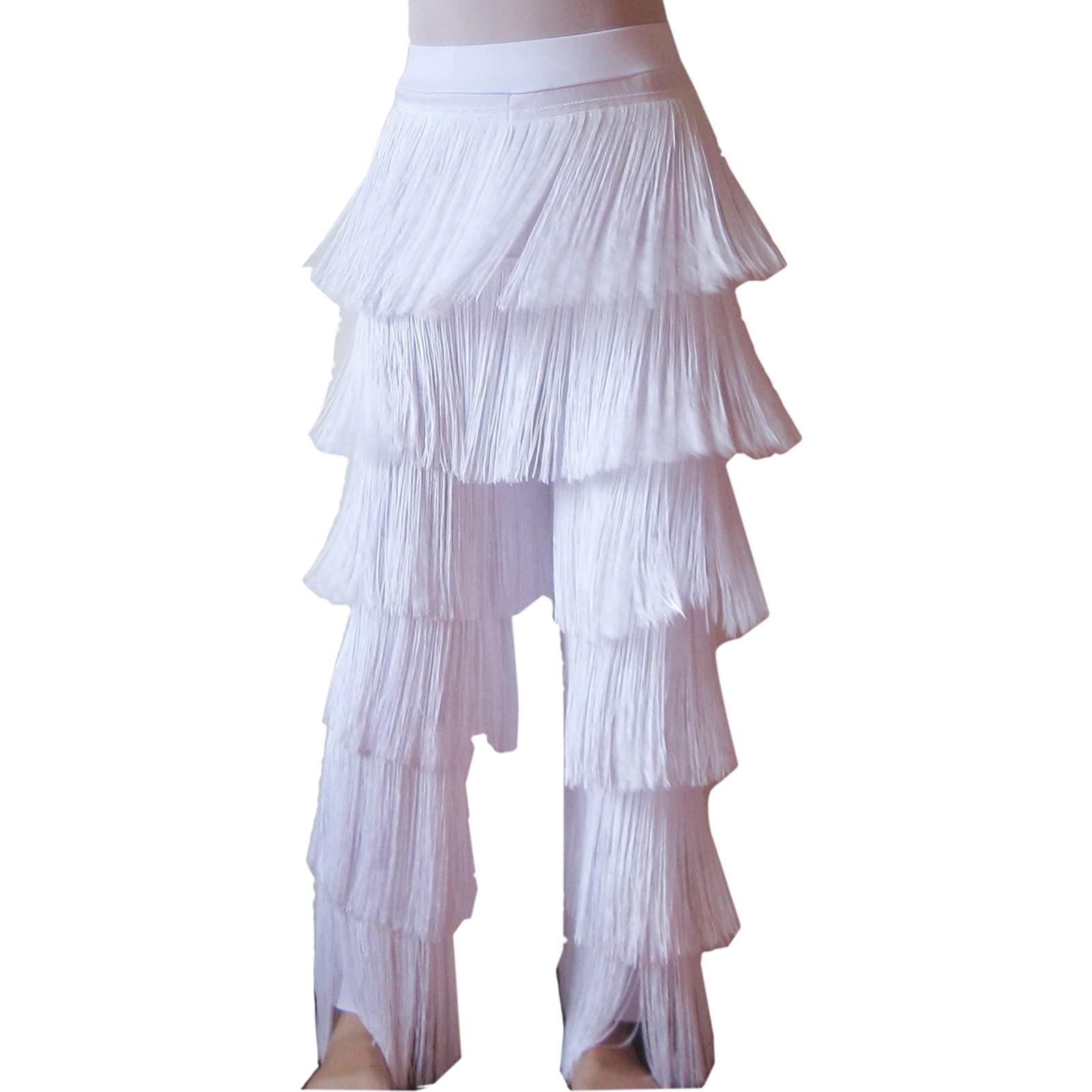 Whitewed Long Fringe Tassel Latin Salsa Ballroom Dance Pants - Women's Flared Performance Trousers for Professional Dance Competitions & Stage Shows