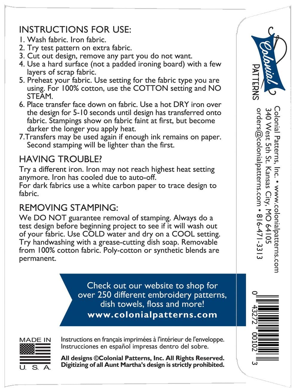 Aunt Martha's Hot Iron Embroidery Transfer Patterns - Java 3997 Break Design for DIY Crafts, Quilting & Home Decor Projects