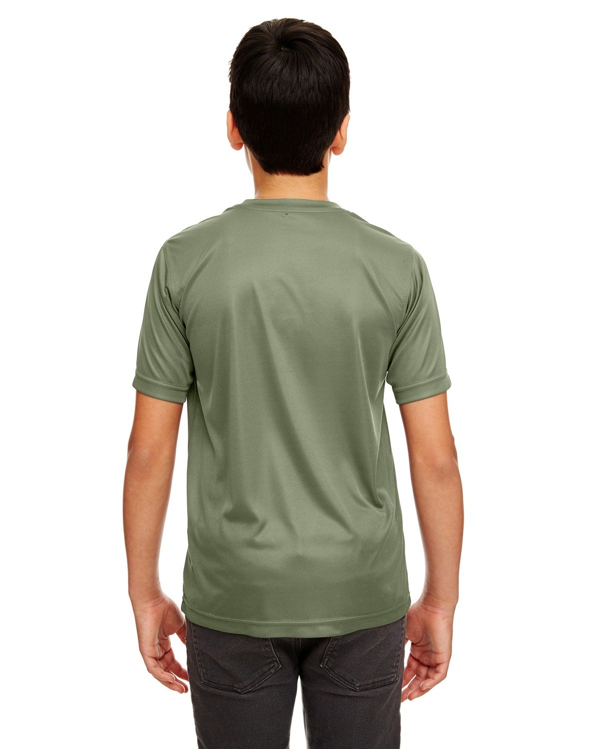 UltraClub Big Boys' Athletic Performance Crewneck T-Shirt - Military Green - Moisture Wicking & Breathable for Sports, Gym & Outdoor Activities