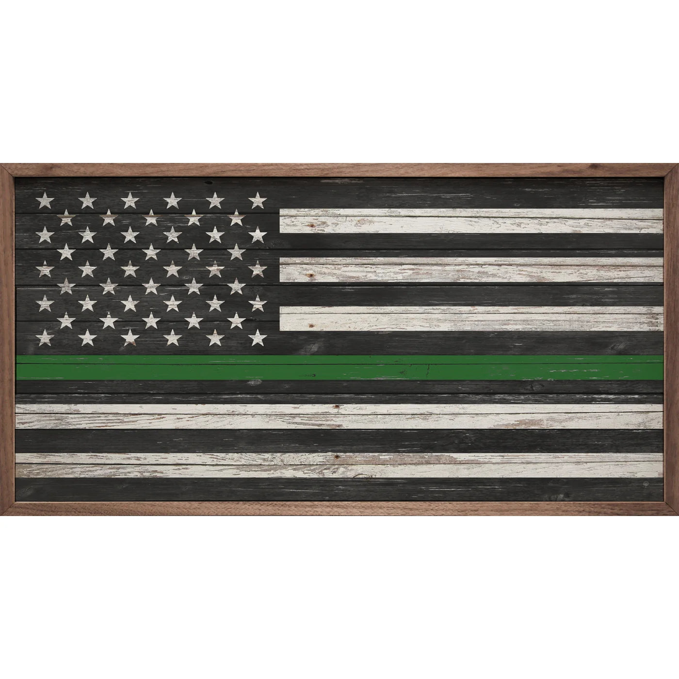 Green Line Flag Wood Framed Print - Patriotic American Wall Art Decor for Home, Office & Military Appreciation Gifts