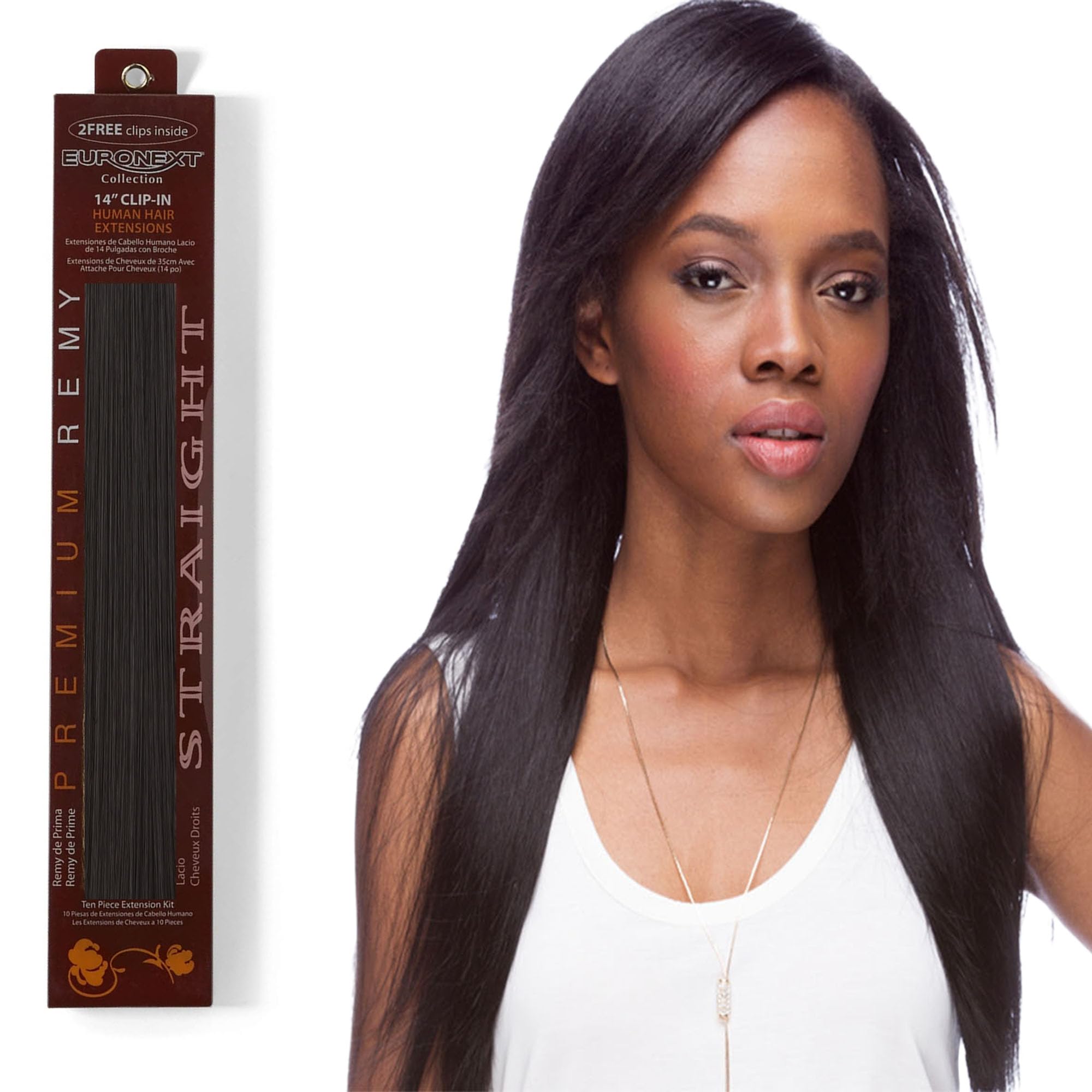 EURONEXT Clip-in Hair Extensions 14 Inches - 100% Remy Human Hair for Straight & Curly Styles (Black) | Perfect for Daily Wear, Parties & Special Occasions