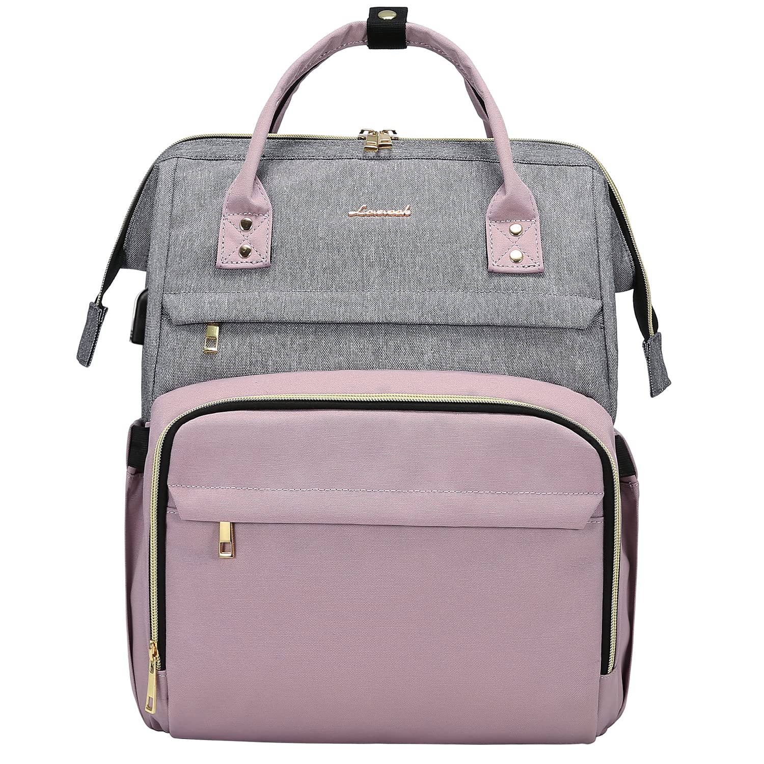 LOVEVOOK 18-inch Large Capacity Travel Laptop Backpack for Women - USB Charging Port, Water Resistant Business Work Bag - Perfect for Commuting, College, Nursing & Teacher Use (Grey-Light Purple)