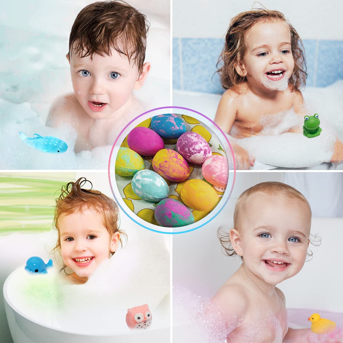 12Pcs Easter Egg Bath Bombs with Surprise Toys Inside - Dino Egg Bubble Bath Fizz Gift Set for Kids, Girls & Boys - Perfect for Birthday, Christmas & Easter Basket Stuffers - Fun Bath Time & Party Favors