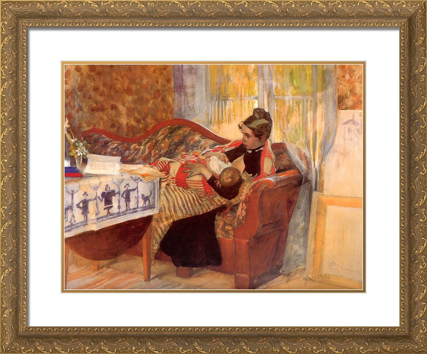 Larsson Carl 24x20 Gold Ornate Framed Art Print - Karin and Brita Painting - Vintage Swedish Home Decor - Perfect for Living Room, Bedroom & Office Wall Art
