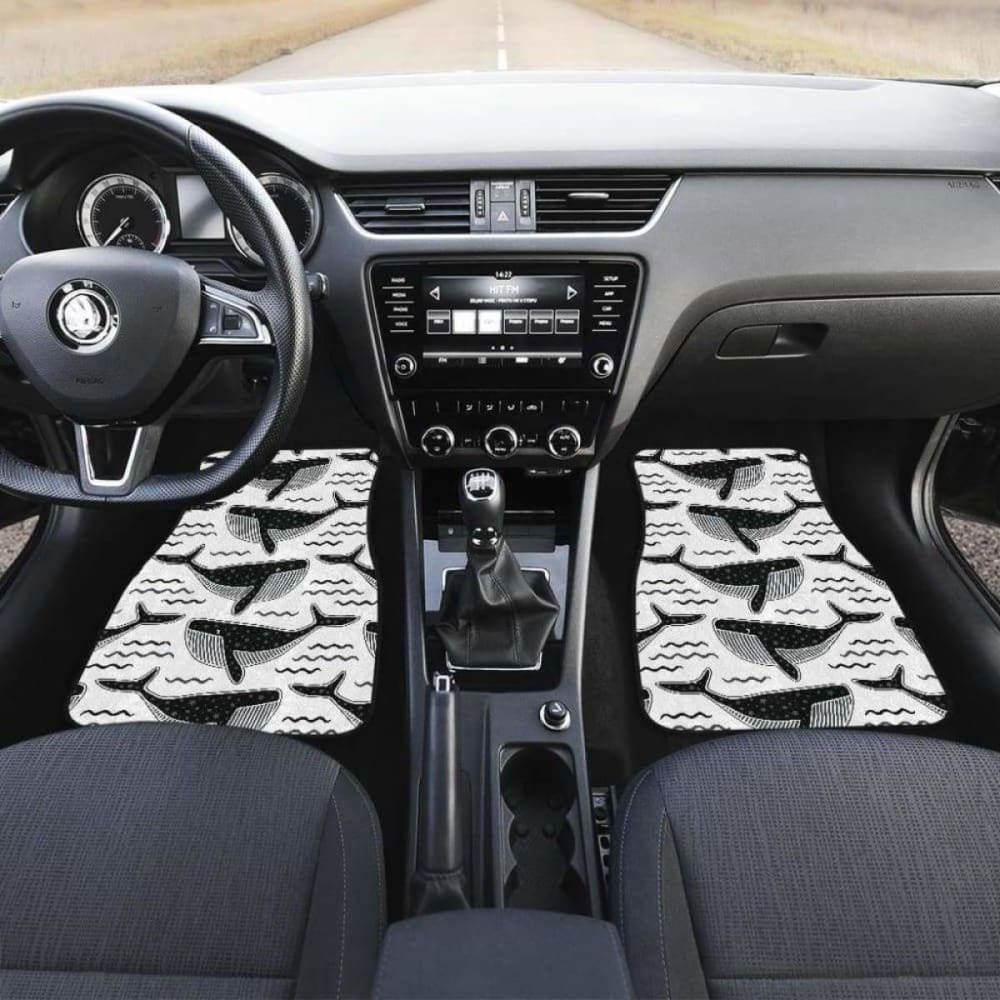 Black Whale Pattern Front & Back Car Mats - All-Weather Floor Liners for SUVs, Trucks & Sedans - Durable & Non-Slip Auto Accessories for Road Trips & Daily Commute