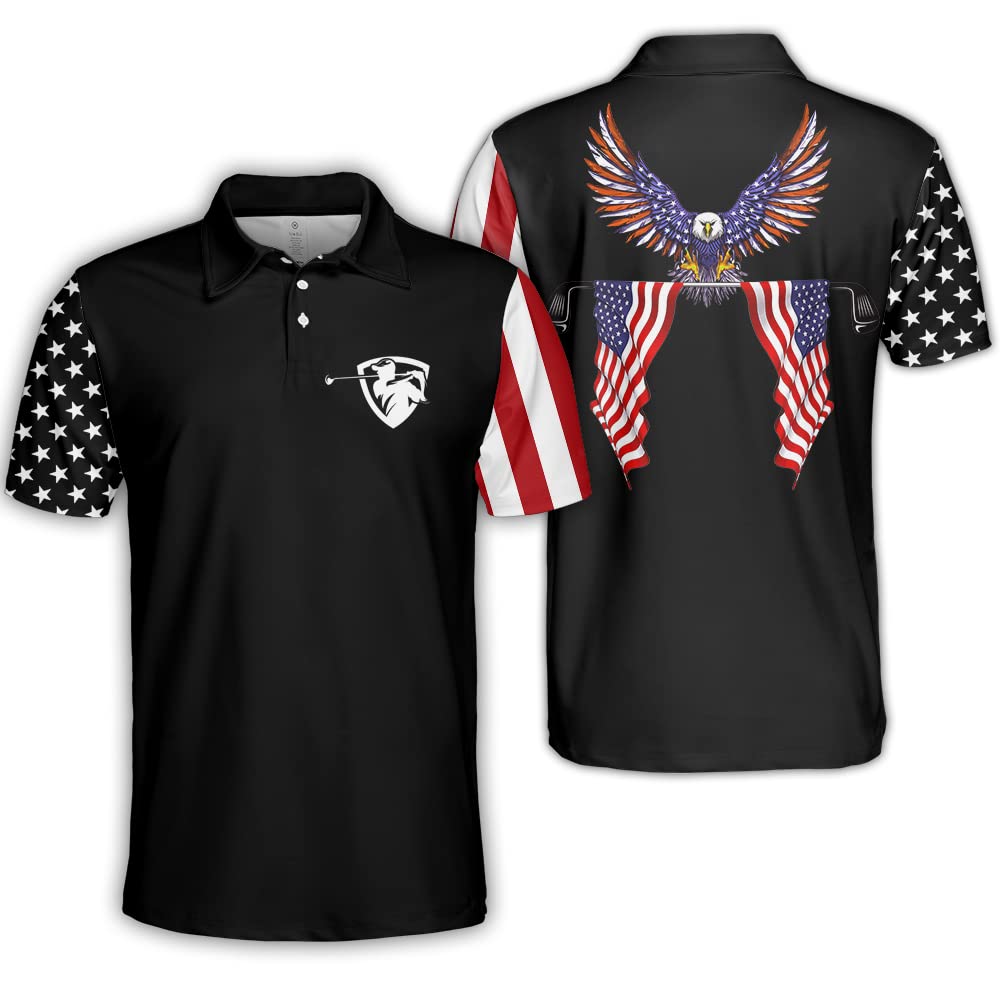 Polomore American Flag Shirts for Men - Patriotic Golf Shirts with Stars & Stripes Design | Breathable Performance Fabric for Golf, BBQ & 4th of July Celebrations