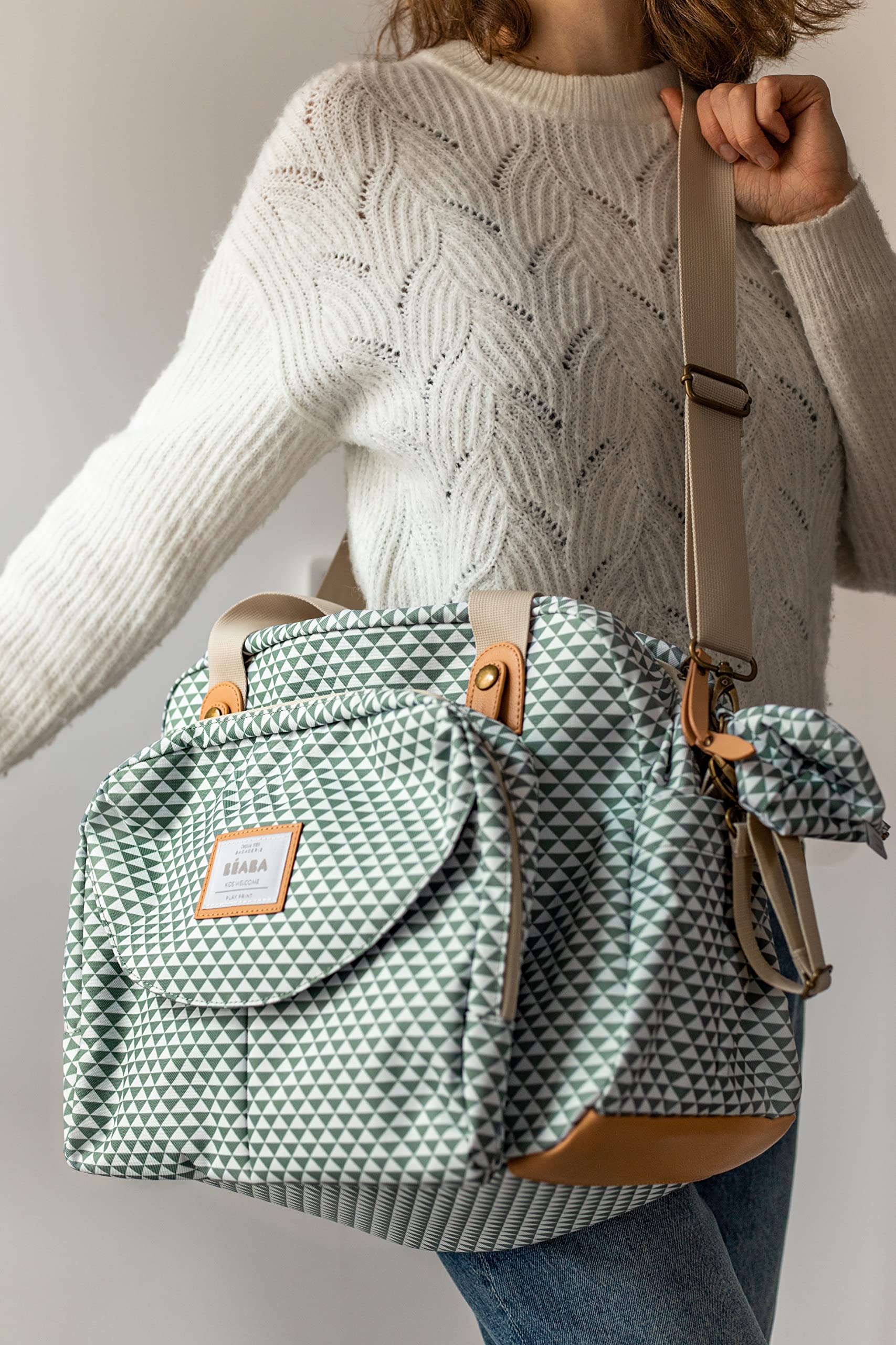 BEABA Geneva II Baby Changing Bag - Large Capacity Diaper Bag with Multiple Storage Pockets, Removable Front Pocket & Stroller Attachment | Includes Changing Mat & Insulated Lunch Pocket | Perfect for Travel, Daycare & On-the-Go Parents (Sage Green)