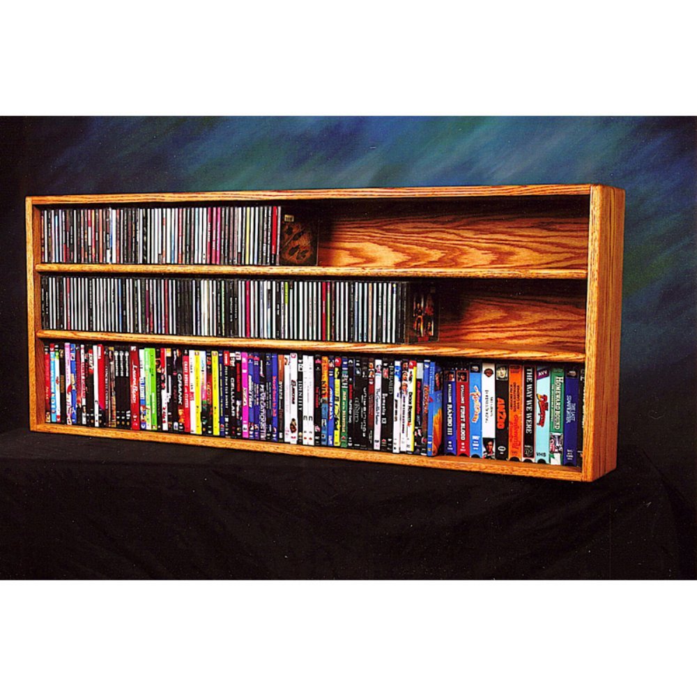 Solid Oak Wall Mounted Media Storage Shelf for CDs, DVDs & VHS Tapes - Space-Saving Home Organization Solution for Living Room, Office or Entertainment Center