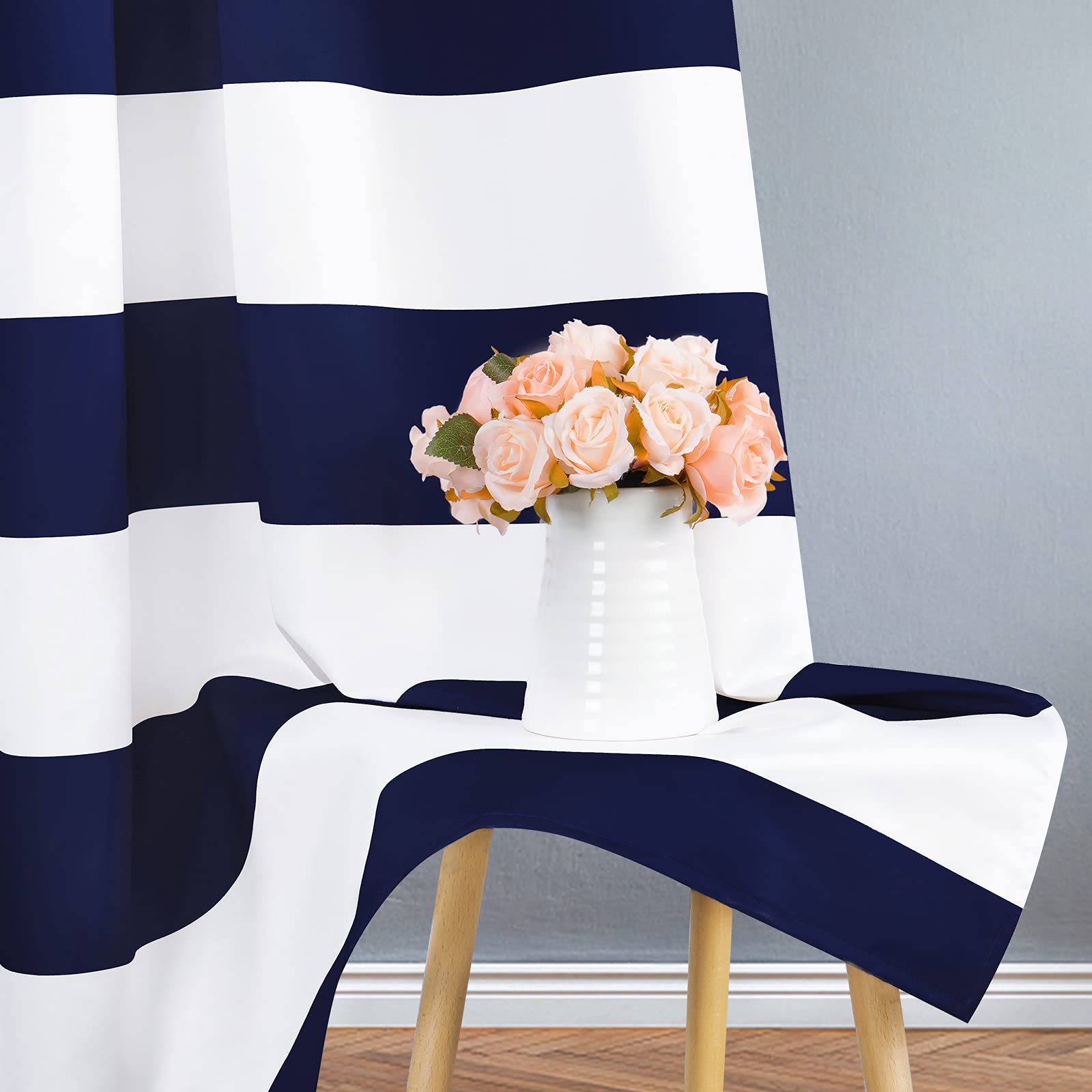 Blue Striped Grommet Curtains 52x84