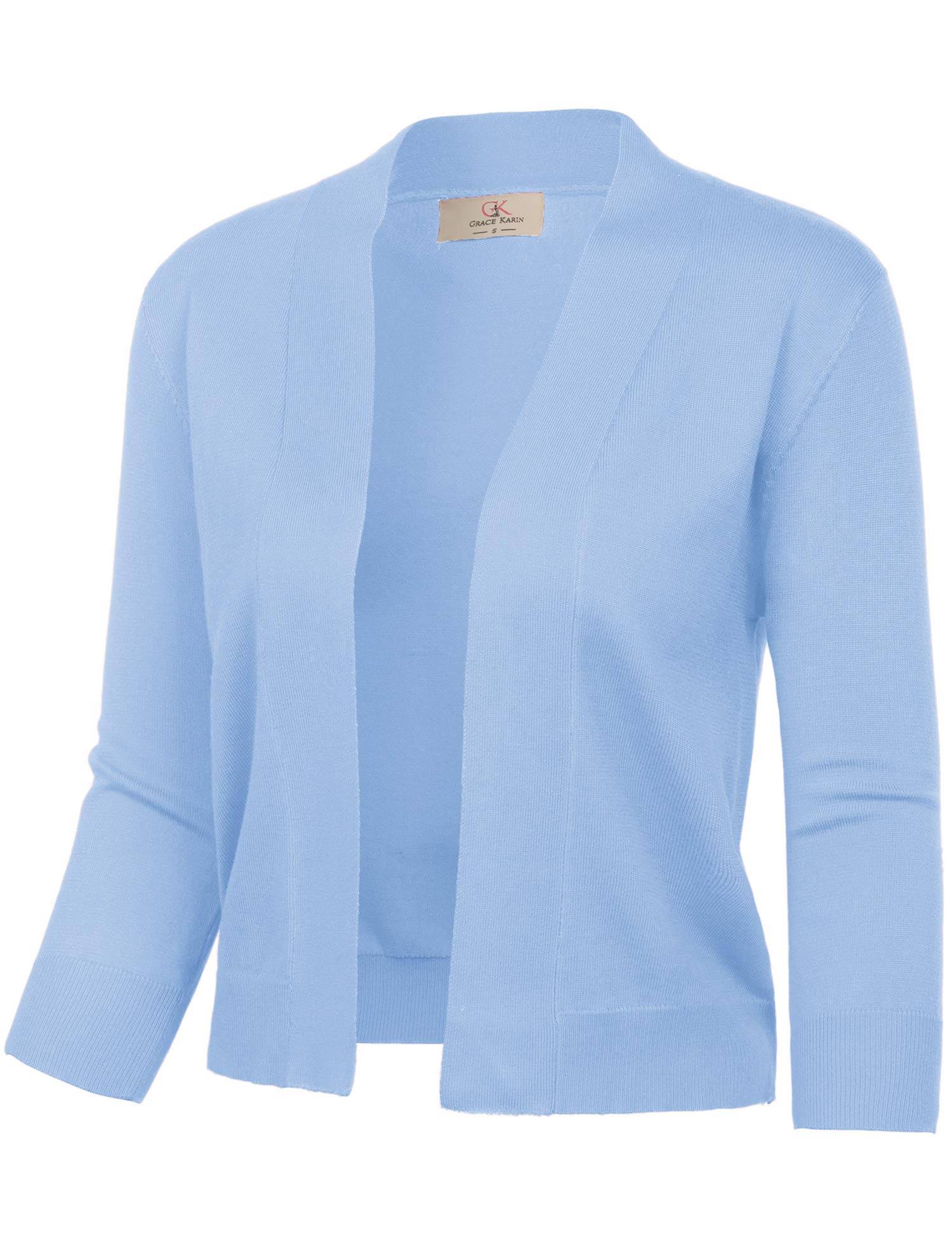 GRACE KARIN Women's 3/4 Sleeve Cropped Cardigan Sweater - Lightweight Knit Open Front Shrug Bolero for Office, Casual Wear & Spring Outfits