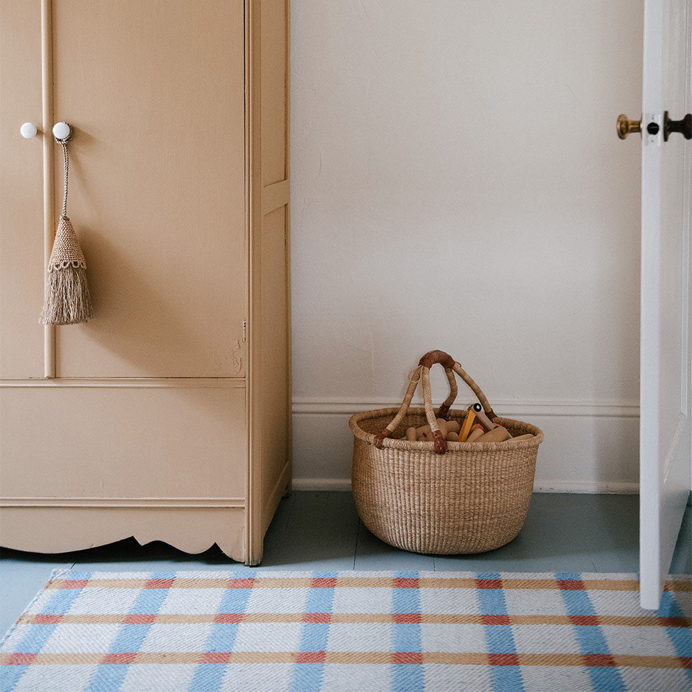 Handwoven Bolga Basket with Brown Leather Handle - Perfect for Home Decor, Storage & Picnic Accessories
