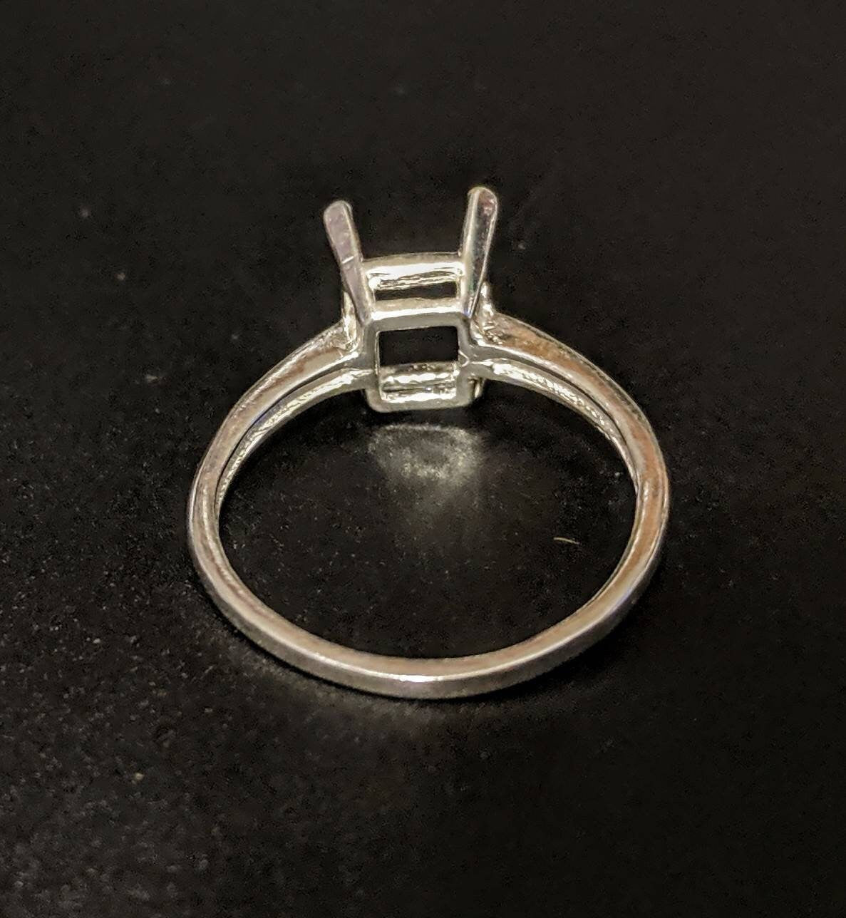 Sterling Silver Emerald Cut Pre-Notched Blank Ring Settings - 6x4mm, 7x5mm, 8x6mm - Sizes 6, 7, 8 - Perfect for DIY Jewelry Making, Engagement Rings, and Wedding Bands