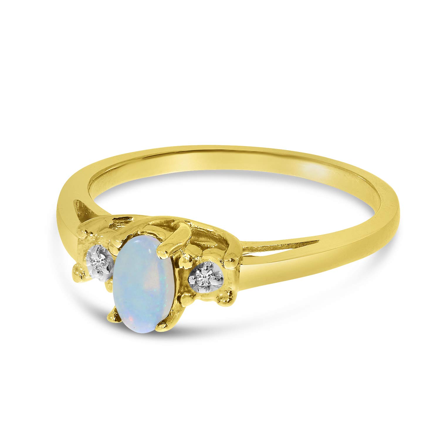 14K Yellow Gold Oval Opal and Diamond Ring for Women - Elegant Birthstone Jewelry Gift for Anniversary, Engagement, or Special Occasions