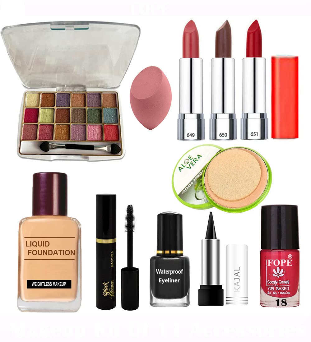 Fope Complete Travel Makeup Kit for Women & Girls - 15 Piece Cosmetic Set with Mirror & Brushes (S19K04A2059) | Perfect for Vacation, Business Trips & On-the-Go Touch Ups