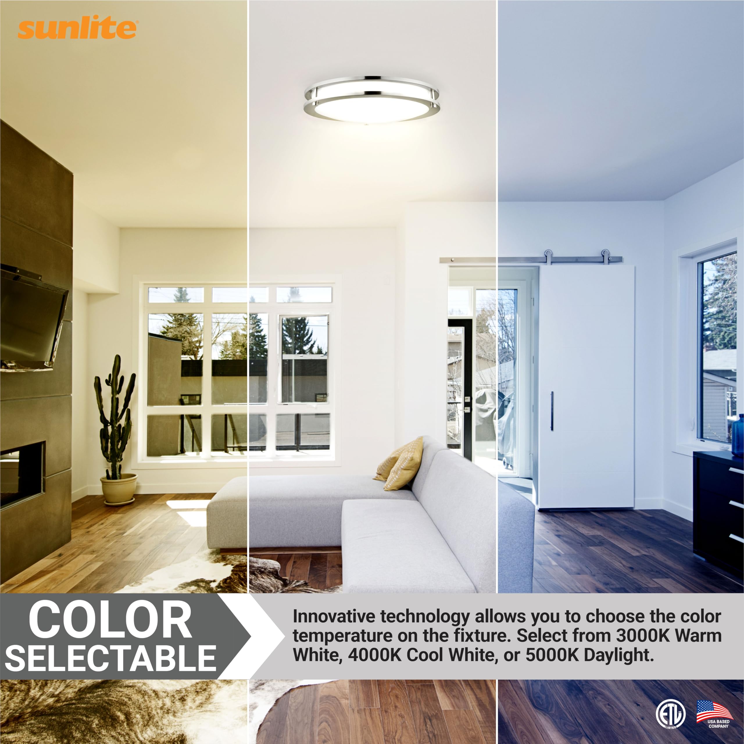 Sunlite 87773 18-Inch LED Flush Mount Ceiling Light Fixture - 28W (100W Equivalent), 2000 Lumens, Adjustable CCT 2700K-5000K, Dimmable, 50K Hours Lifespan, Brushed Nickel - Perfect for Bedroom, Kitchen, Hallway & Office Lighting
