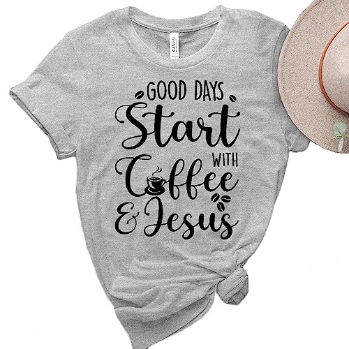Jesus and Coffee Christian T-Shirts for Women - Faith Inspired Apparel, Bible Verse Shirts, Church Outfits & Religious Tees for Women & Men (Design 17) - Perfect for Church Services, Bible Study & Christian Events