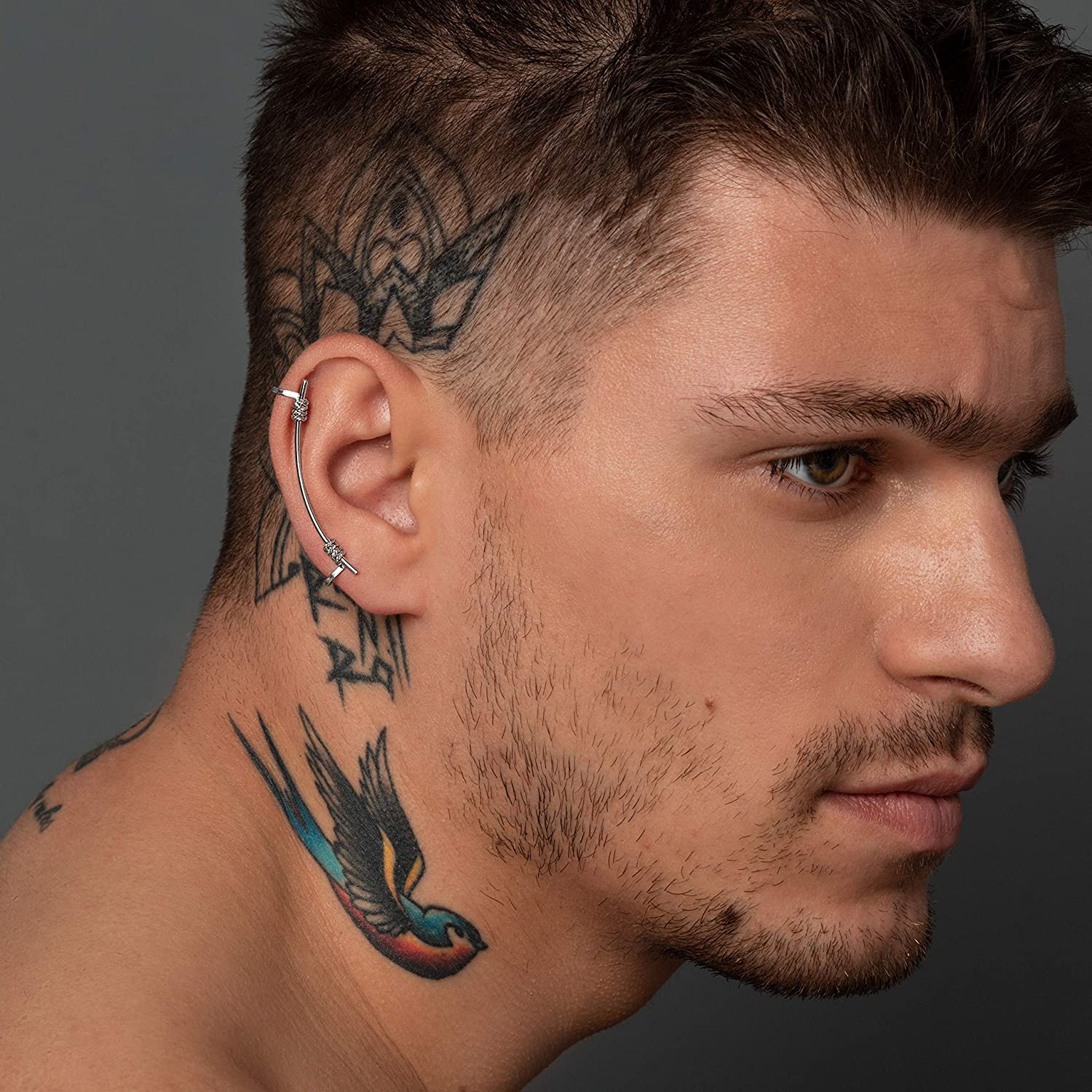 Handmade Black Sterling Silver Ear Cuff for Men - Punk Style Earring for Boyfriend Gift, Birthday Present - Perfect for Concerts, Parties & Alternative Fashion