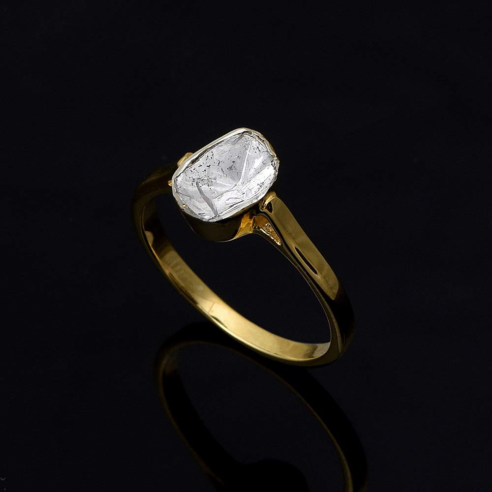 0.50 CTW Natural Uncut Diamond Polki Ring - 925 Sterling Silver Gold Vermeil Solitaire Ring for Women - Perfect for Weddings, Engagements & Special Occasions