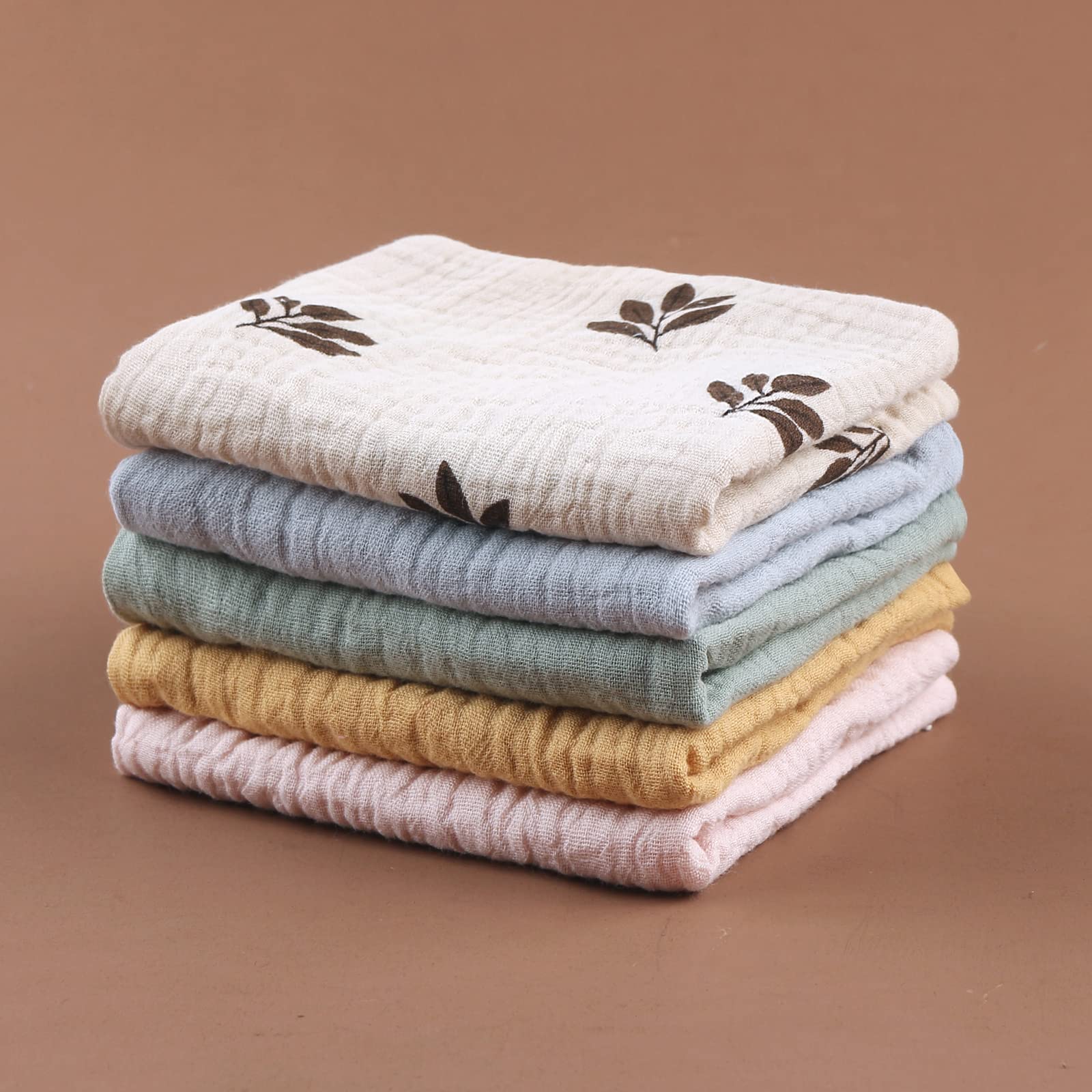 Soft Baby Burp Cloths - 5PCS Breathable Infant Washcloths & Drooling Bibs with Hanging Hook | Gentle Face Towels for Newborns, Feeding, Bath Time & Daily Care