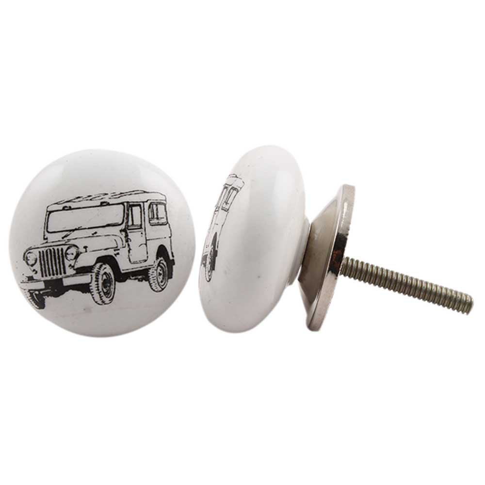 Vintage White Ceramic Jeep Drawer Knobs - 8pc for Cabinets & Dressers