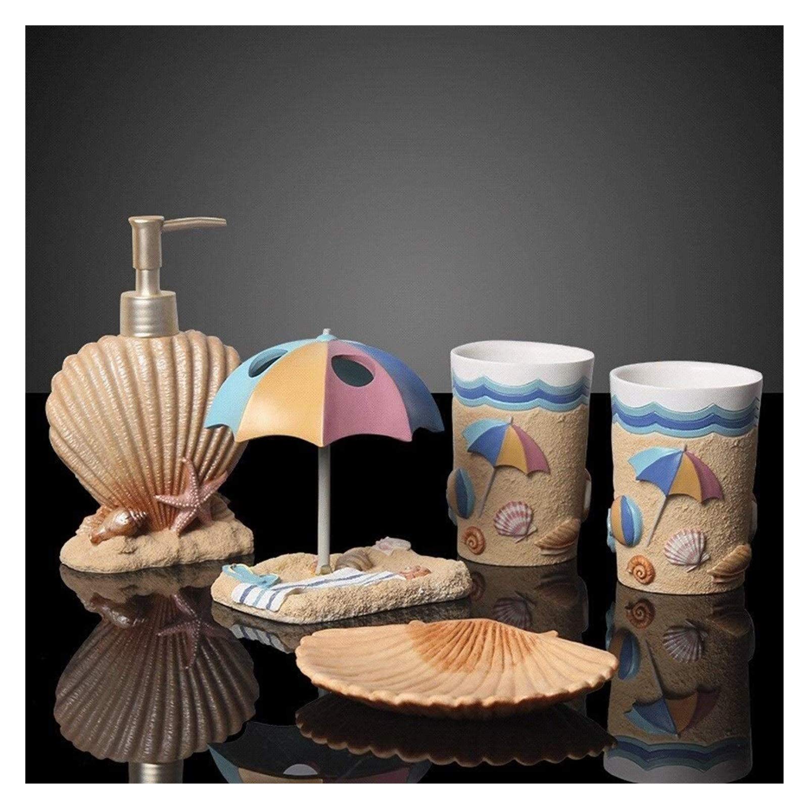 MUWIZ 5-Piece Mediterranean Style Bathroom Set - Soap Dispenser, Hand Sanitizer Dispenser, Toothbrush Holder & Soap Dish | Elegant Bathroom Accessories for Home, Hotel & Spa Decor