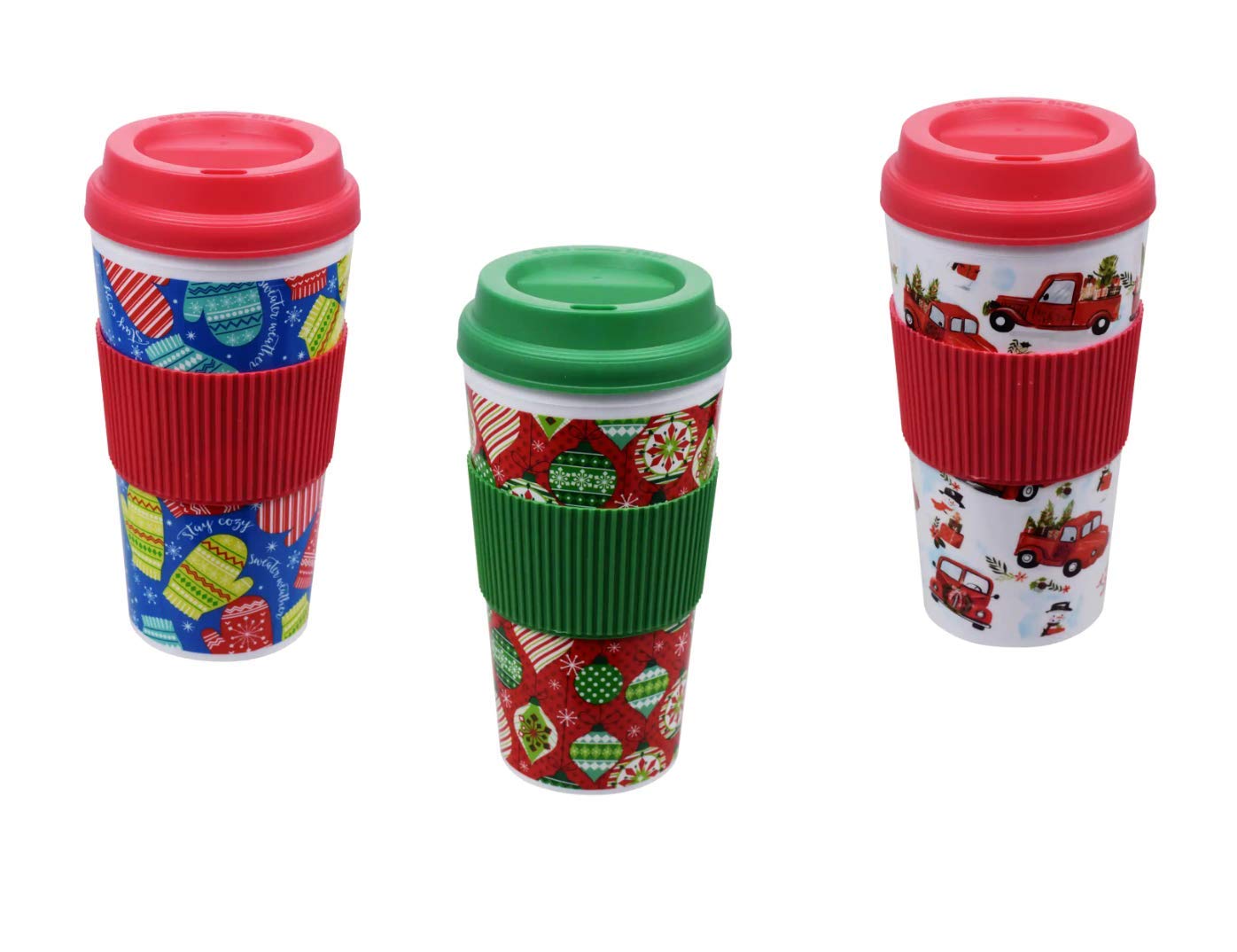 Festive Holiday Travel Mugs Set of 4 - Insulated Coffee Cups with Built-in Sleeves for Hot & Cold Drinks - Perfect for Christmas Gifts, Office Use, and Commuting