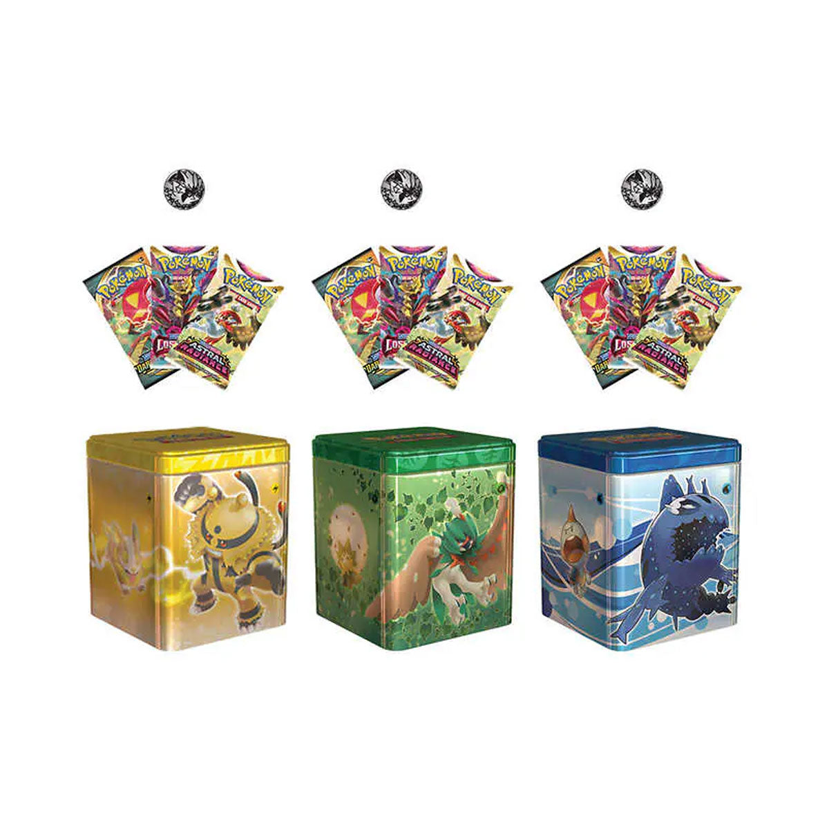 Pokemon 3 Pack Stackable Collectible Tins - Premium Storage for Trading Cards | Perfect for Card Collectors, Gift Giving & Game Nights