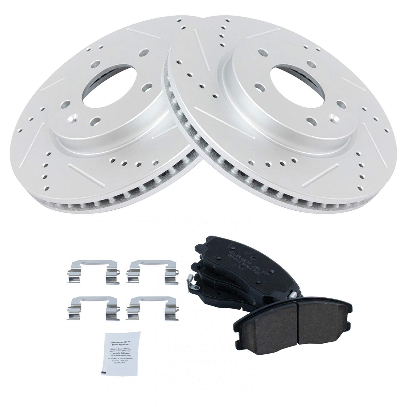 High-Performance Front Ceramic Brake Pads & Drilled Slotted Coated Rotors Kit - Premium Auto Braking System for Smooth Stops - Perfect for Racing, Daily Driving & Heavy-Duty Vehicles