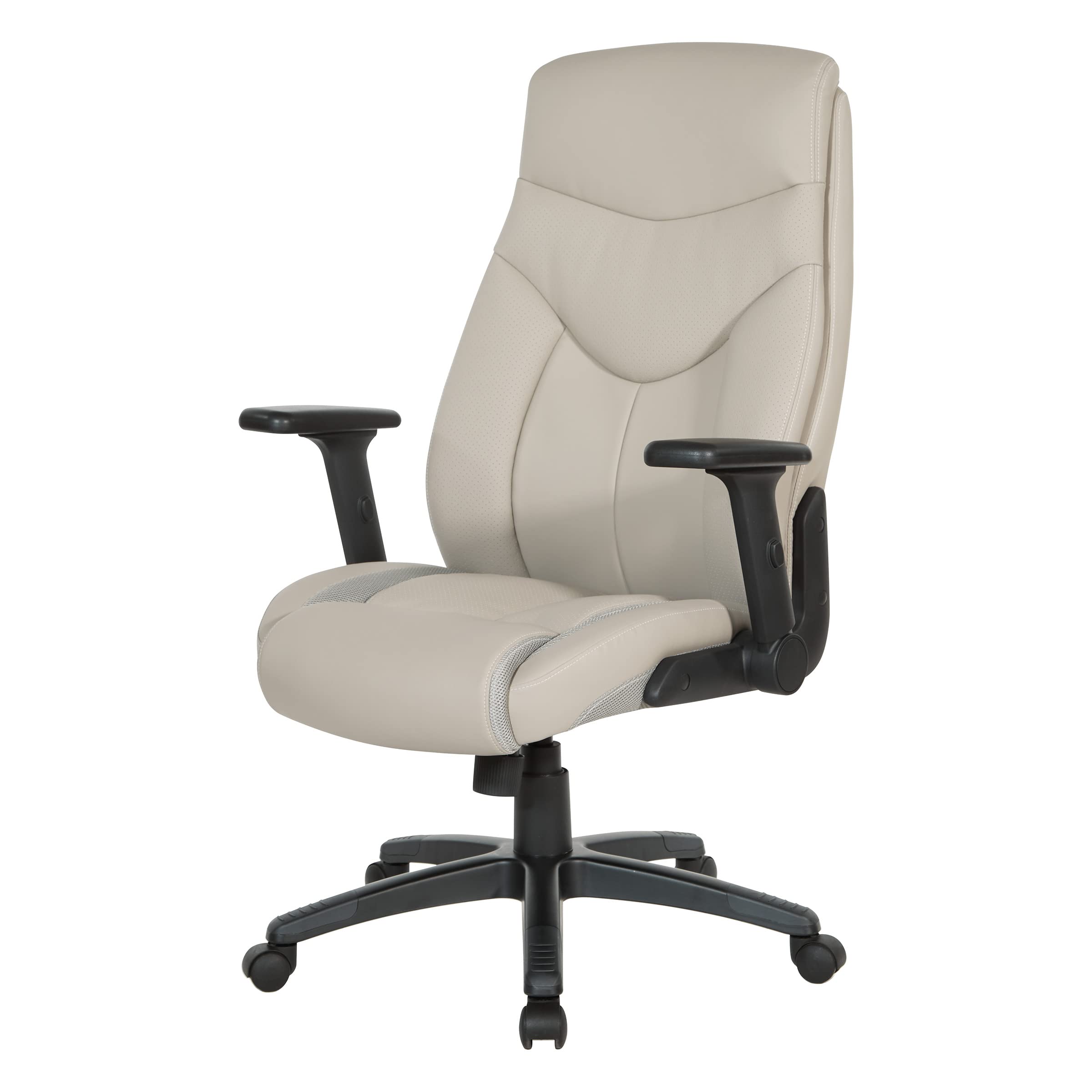Office Star Executive High Back Bonded Leather Office Chair with Thick Padded Seat & Adjustable Height - Flip Arms, Taupe - Perfect for Home Office, Conference Rooms & Executive Workspaces