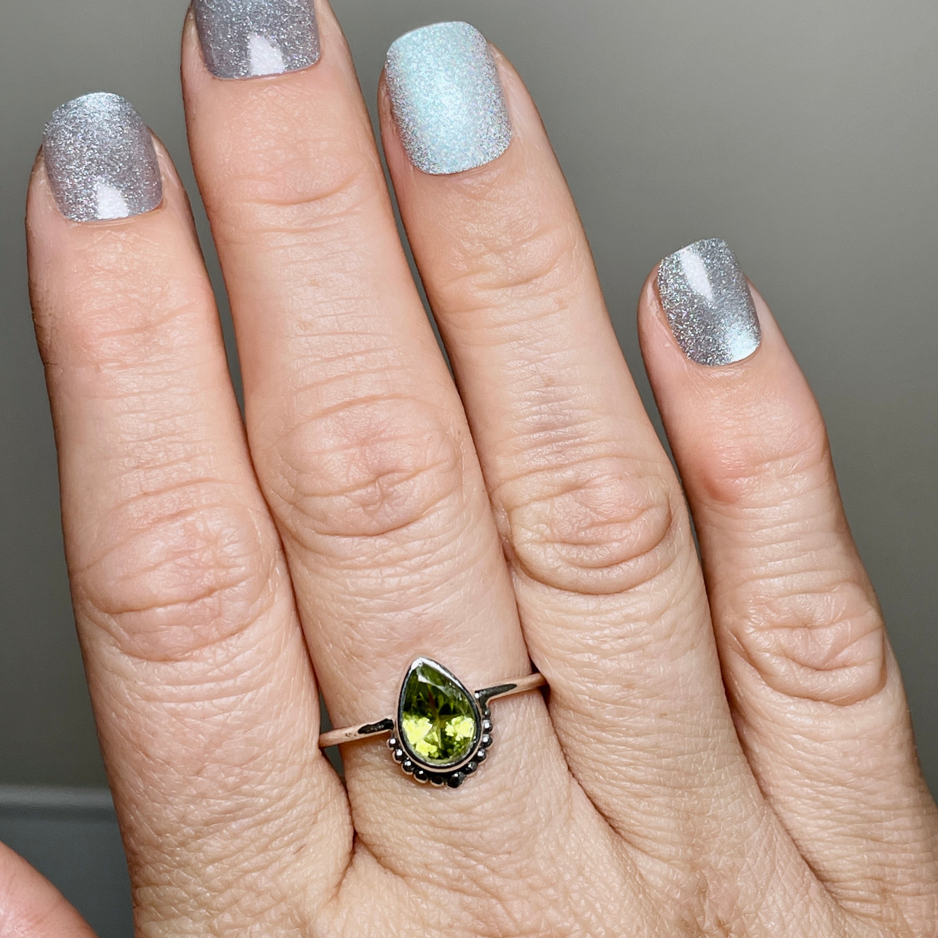 Peridot Teardrop Faceted Fine Band Ring - 14K Gold Plated Dainty Jewelry for Women - Perfect for Weddings, Anniversaries & Everyday Elegance