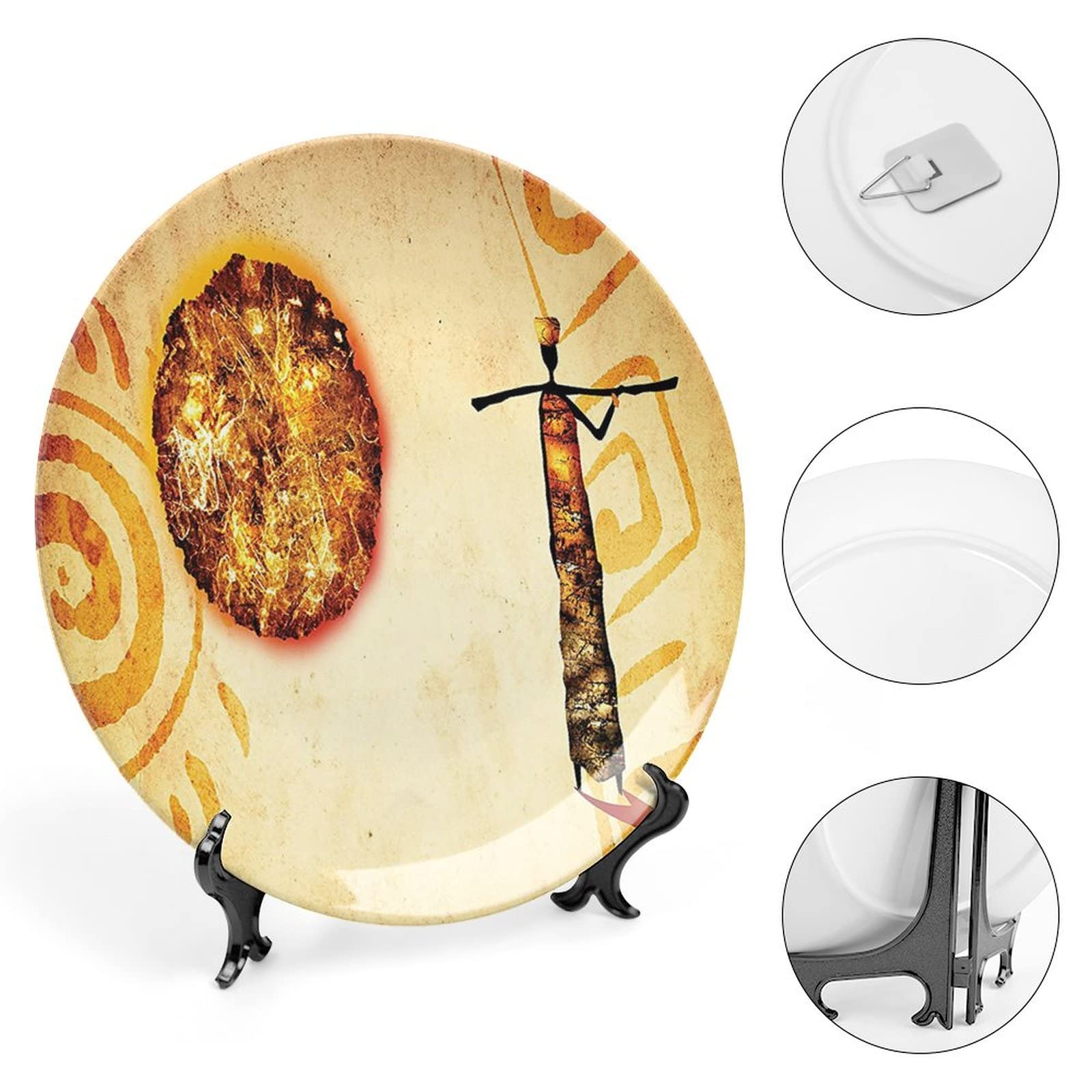 7 Inch African Tribal Pattern Ceramic Plates - Brown Tan Decorative Dinnerware for Home Decor, Wall Display & Exotic Table Setting